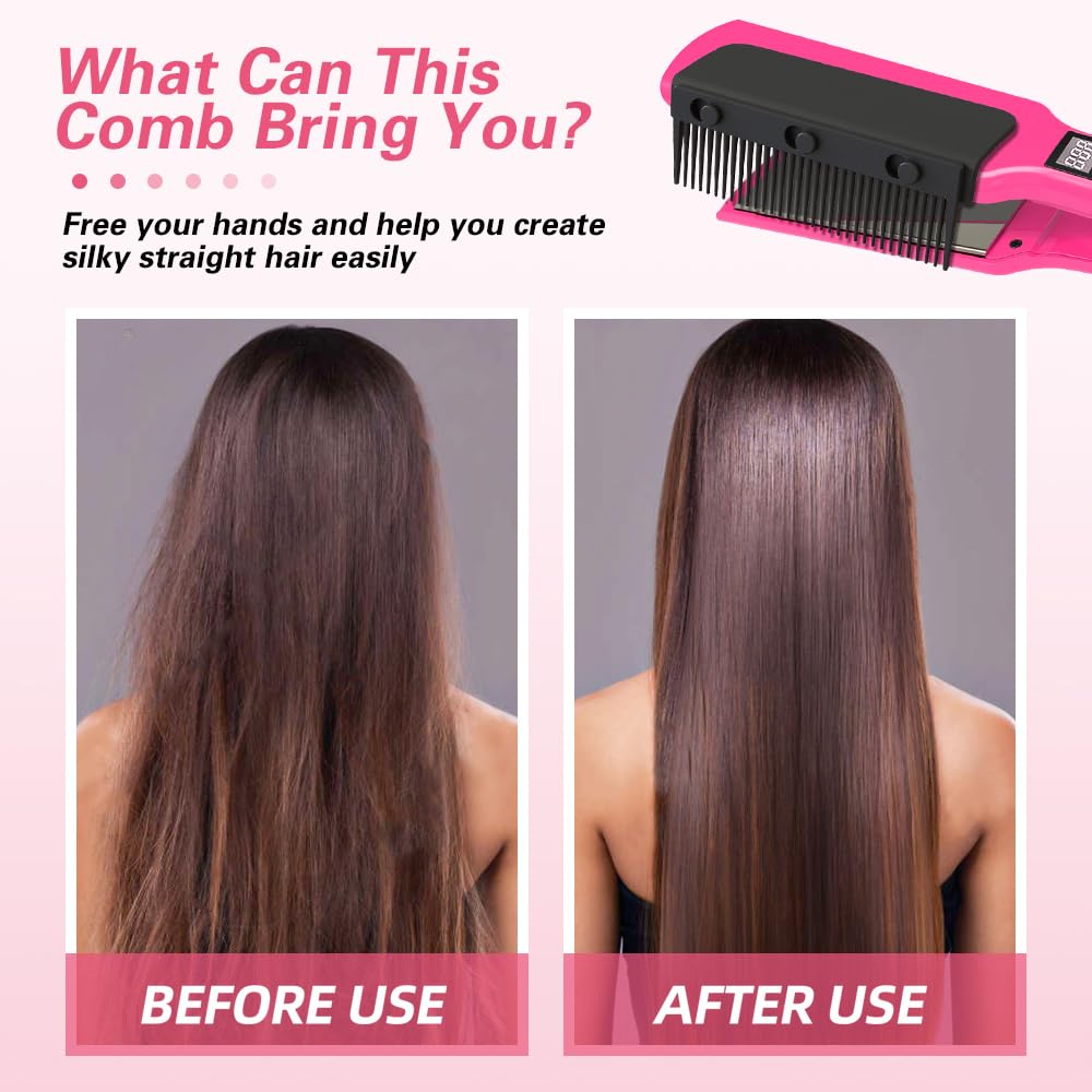Flat Iron Comb Attachment - 3.94 x 2.05 Inches Plastic Clip-On Styling Tool for Hair Straightener | Perfect for Home & Salon Use | Detangles & Smooths Hair While Straightening