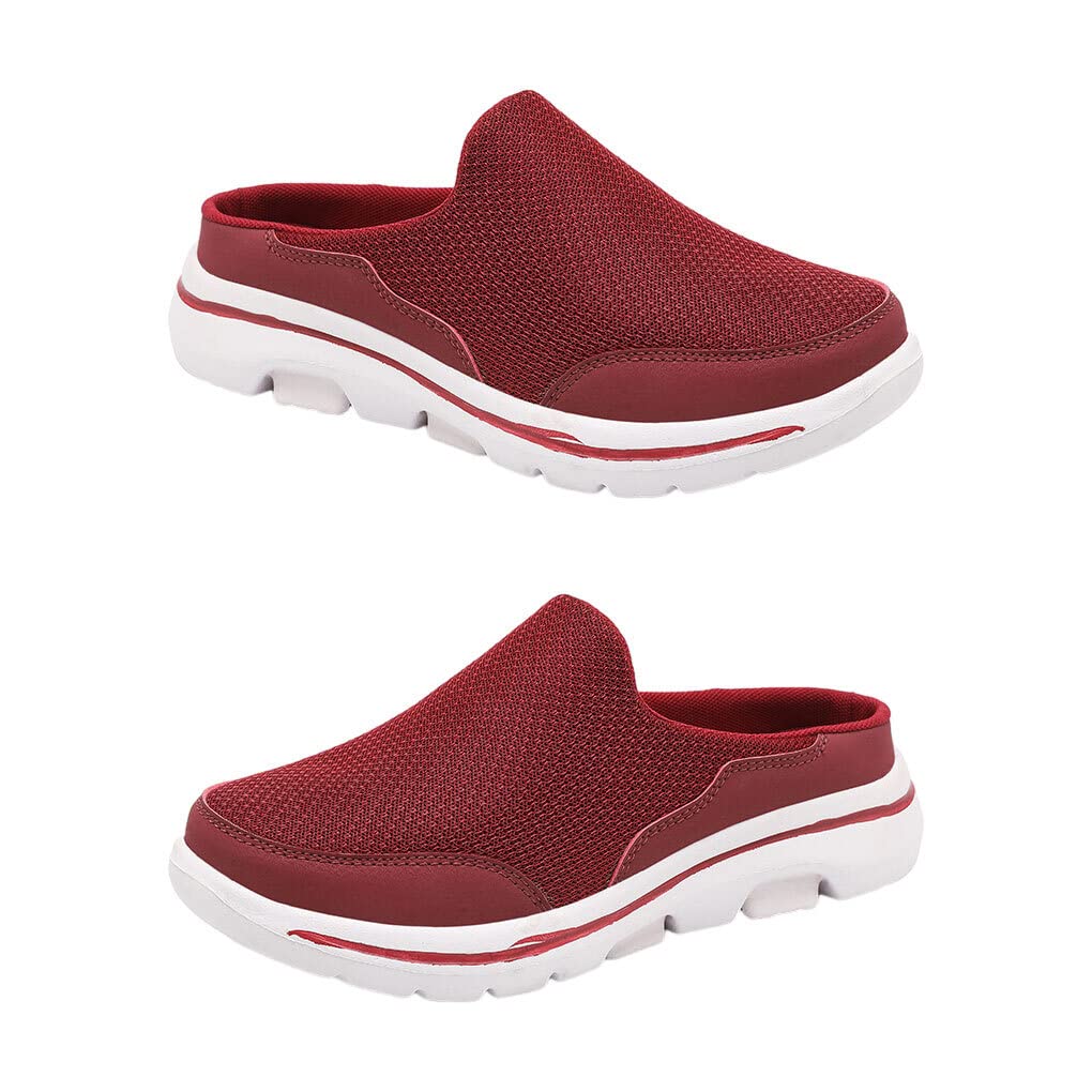 SUDNJIALQ Women's Breathable Mesh Slides - Casual Summer Slippers for Indoor/Outdoor Wear, Travel & Parties (Red, Size 40) - Perfect for Beach, Poolside & Home Comfort