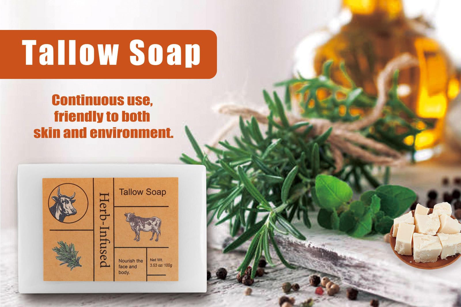 Organic Grass-Fed Beef Tallow Soap Bar - Natural Moisturizing Face & Body Wash for Dry, Sensitive Skin - Hydrating, Soothing, Oil Control Beauty Soap - Clean & Nourish Skin (2-Pack) - Perfect for Daily Skincare, Bath & Shower Routine