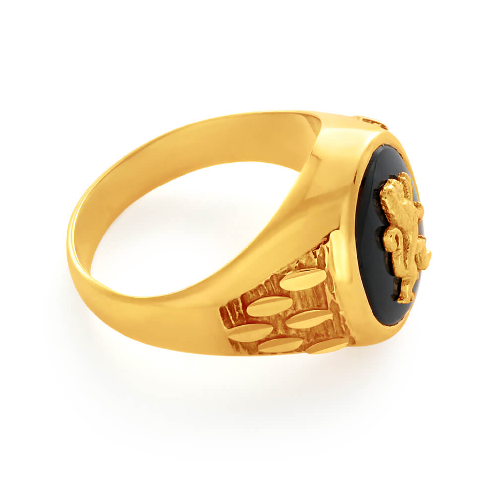 9ct Yellow Gold Onyx Ring for Women - Elegant Dazzling Statement Jewelry for Parties, Weddings & Special Occasions