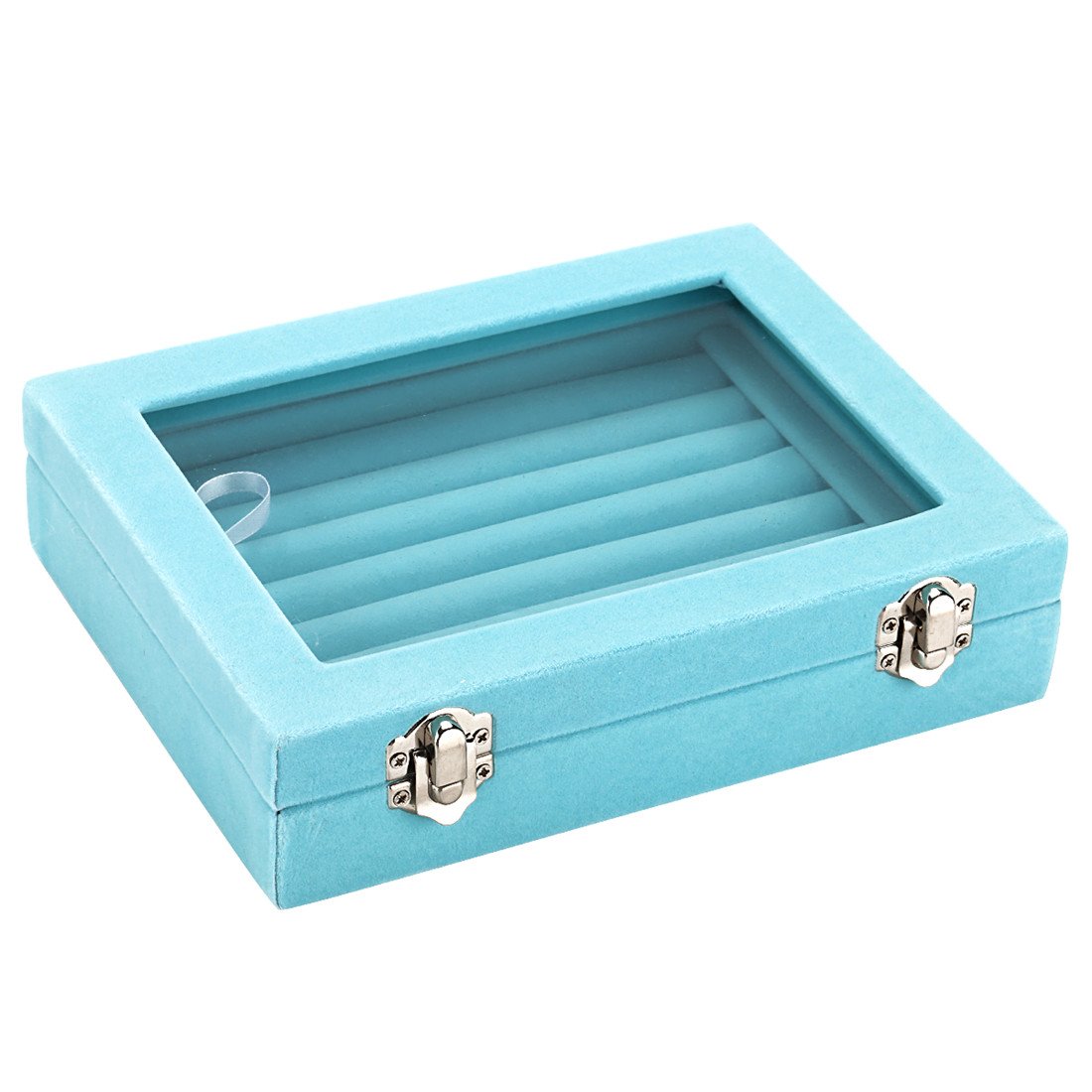Velvet Jewelry Box with Glass Top - Elegant Ring Earrings Display & Storage Case with 2 Clasps - Perfect for Jewelry Organizer, Gift Box & Travel Jewelry Holder
