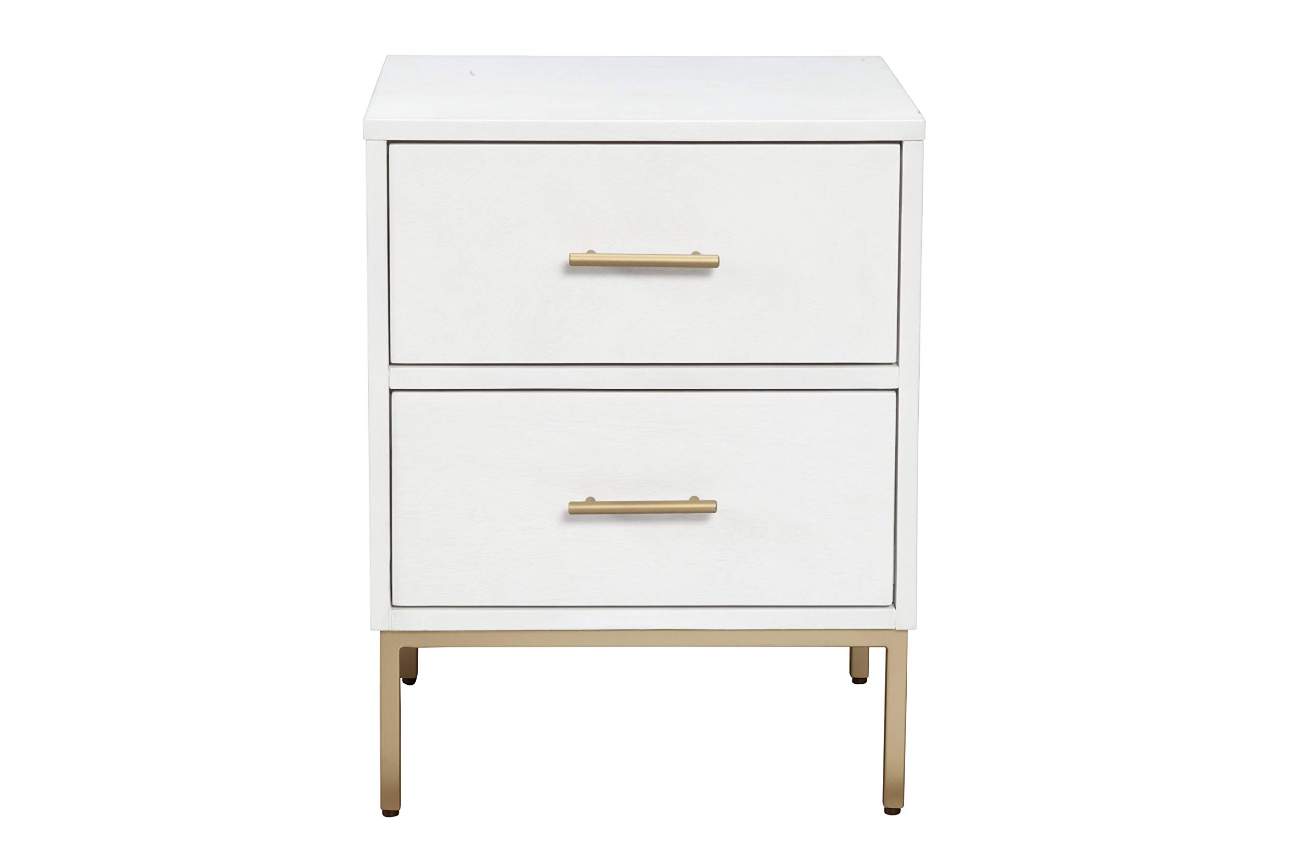 Madelyn Nightstand by Alpine Furniture - White Wood Bedside Table for Bedroom, Living Room & Guest Room - Modern Nightstand with Drawer & Shelf