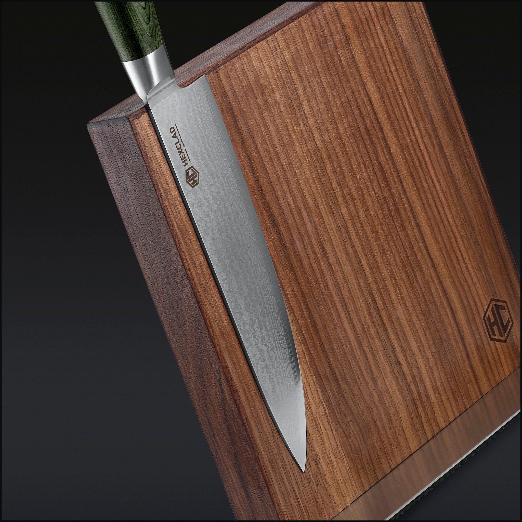HexClad Magnetic Walnut Knife Block Set - Premium Wooden Knife Holder with Strong Magnets for Secure Storage - Perfect for Kitchen Countertop Organization & Chef Knife Display