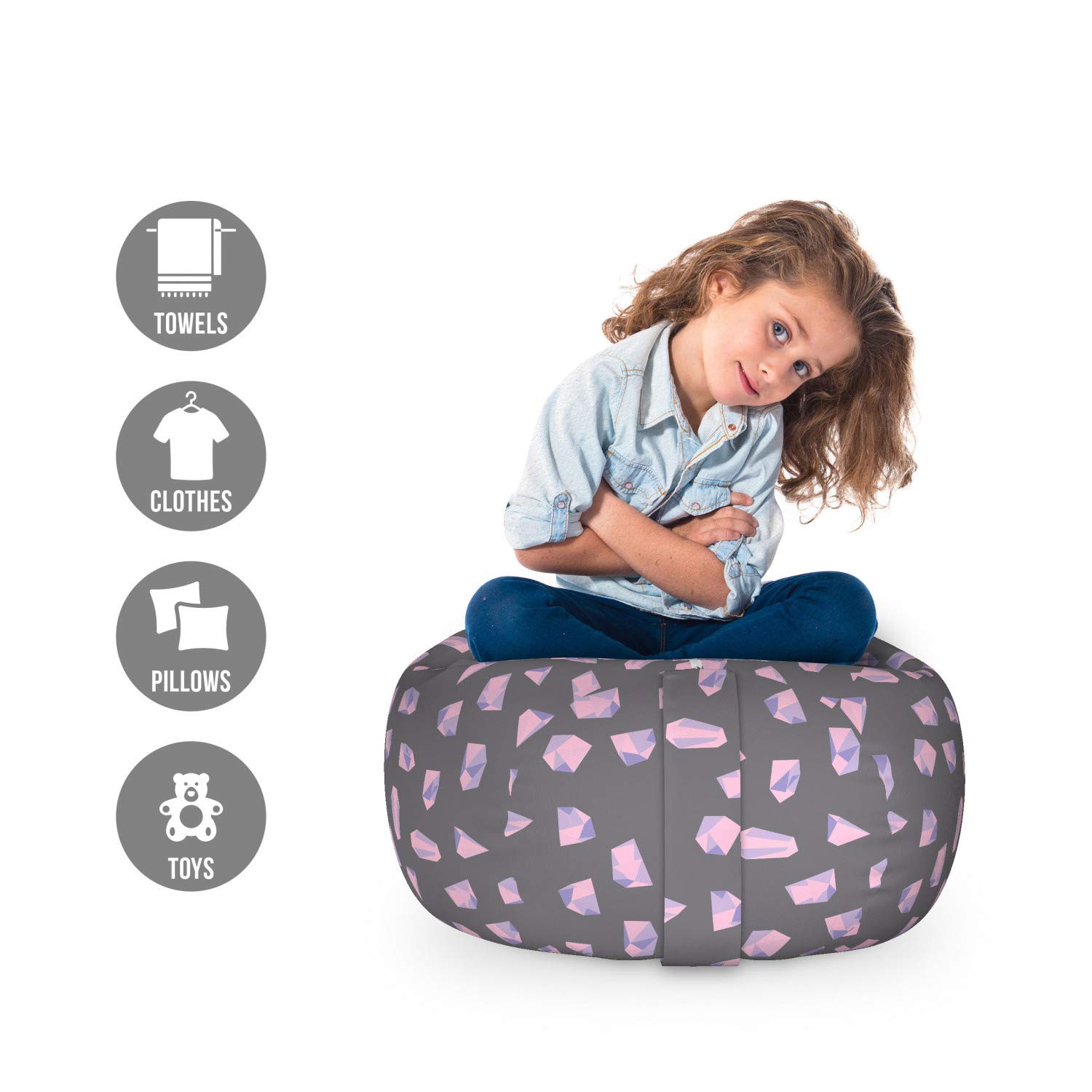 Ambesonne Crystal Storage Toy Bag Chair - Modern Geometric Glass Pattern, Washable Stuffed Animal Organizer, Small Size in Mauve Taupe & Pale Pink | Perfect for Kids' Room, Nursery, and Playroom Organization