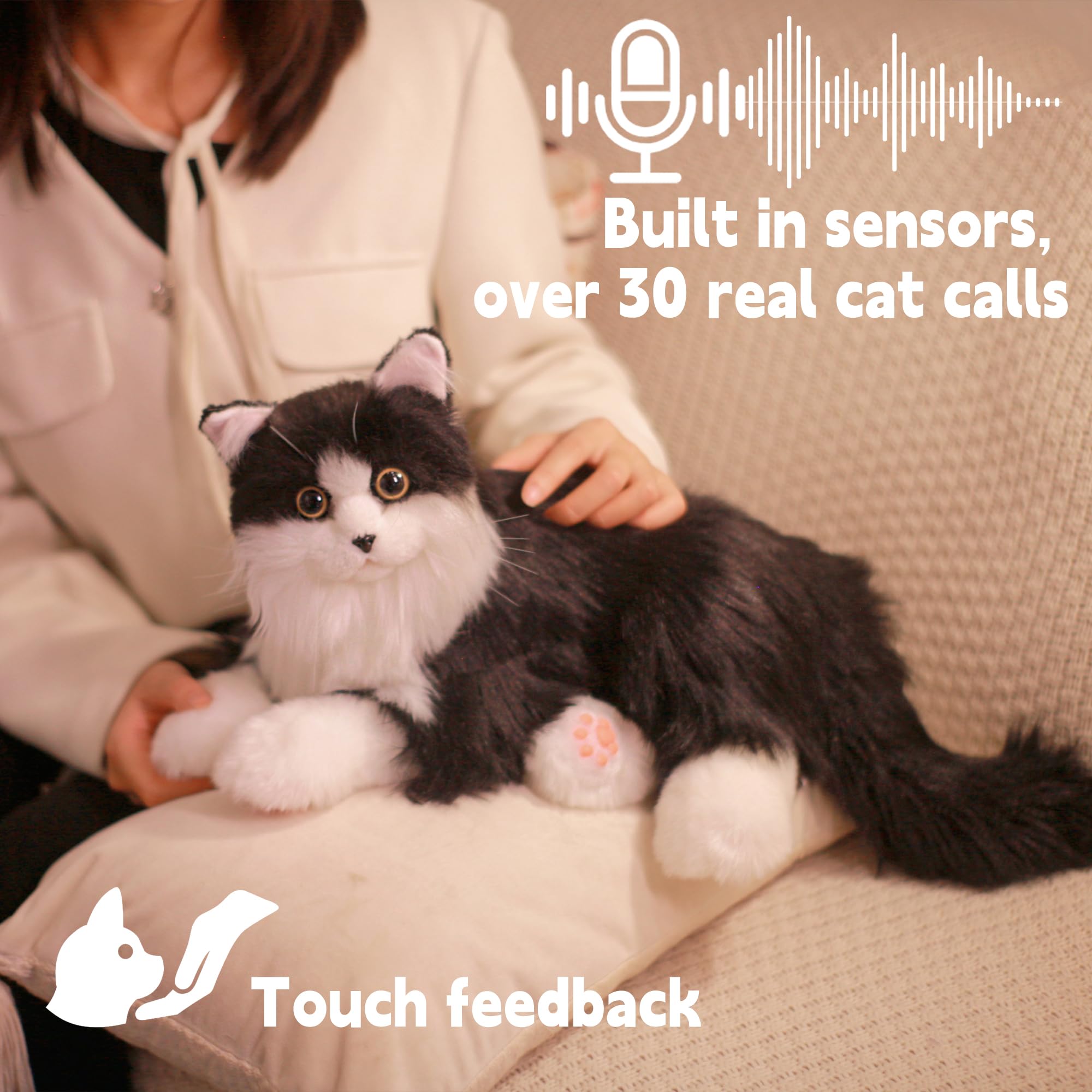 Interactive Companion Robot Cat - Realistic Voice Response, Heartbeat & Purring, Handmade Stuffed Plush Toy | Perfect Gift for Seniors, Elderly & Parents | Black Cat PERCY1.0 | Comfort Pet for Loneliness, Dementia Care & Stress Relief
