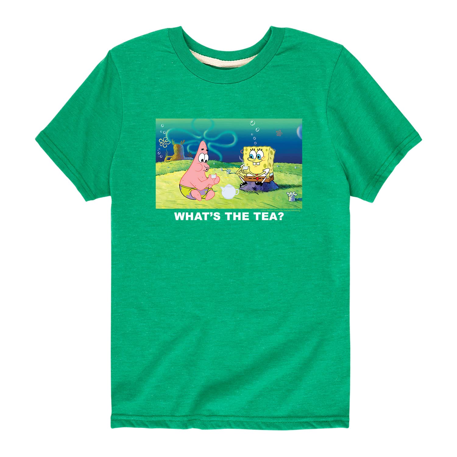 HYBRID APPAREL Spongebob Squarepants 'What's The Tea' Graphic T-Shirt for Toddler & Youth - Soft Cotton Short Sleeve Tee for Casual Wear, Birthday Gifts & Cartoon Lovers