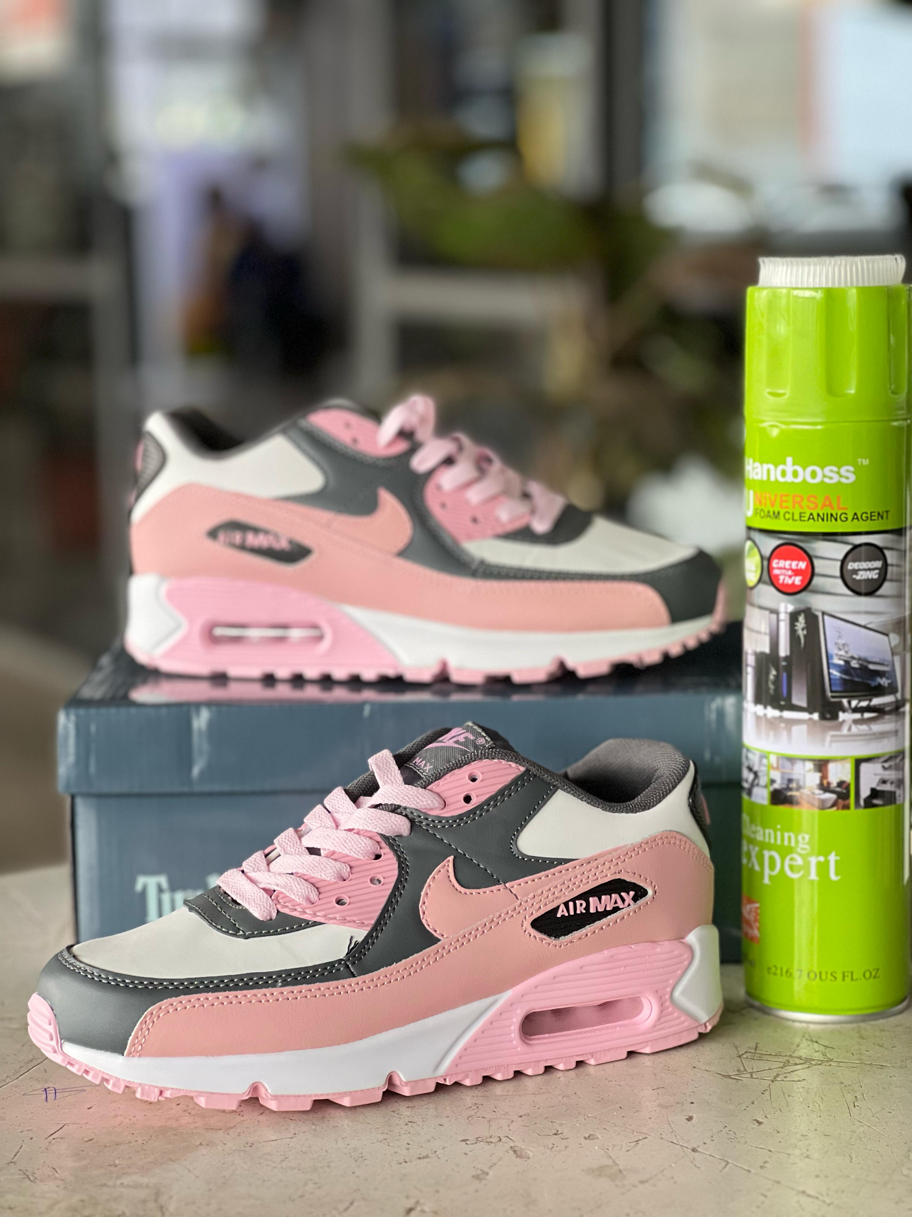 Nike Air Max 90 Running Shoes for Men & Women - Pink, Grey & White Colorway - Comfortable Cushioned Sneakers for Jogging, Gym & Casual Wear