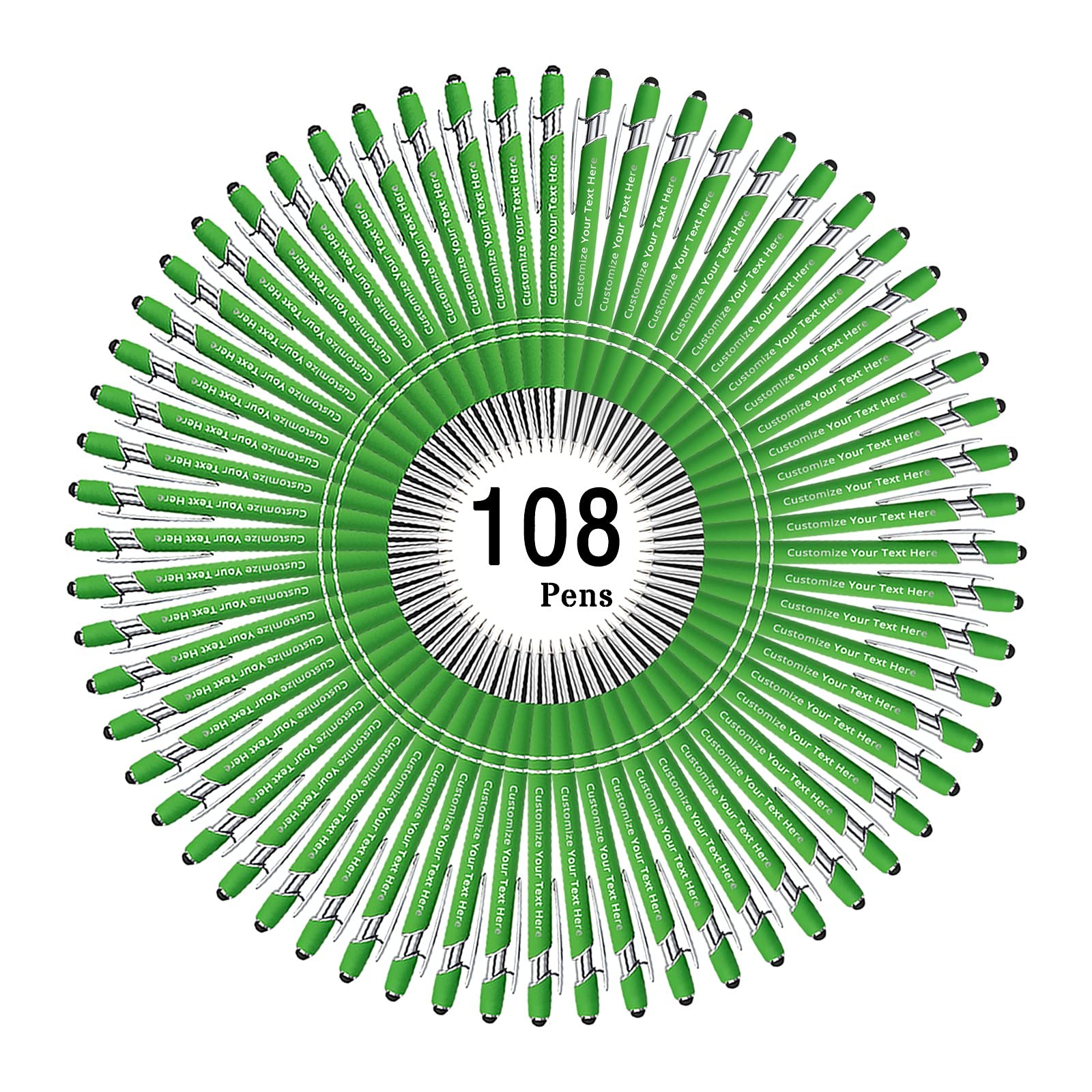 Aolun 108 Pack Custom Engraved Pens with Stylus - Personalized Metal Pens for Graduation, Birthday, Boss & Teacher Gifts - Engrave Name, Logo or Message - Soft Touch Light Green Writing Pens for Office, School & Corporate Events