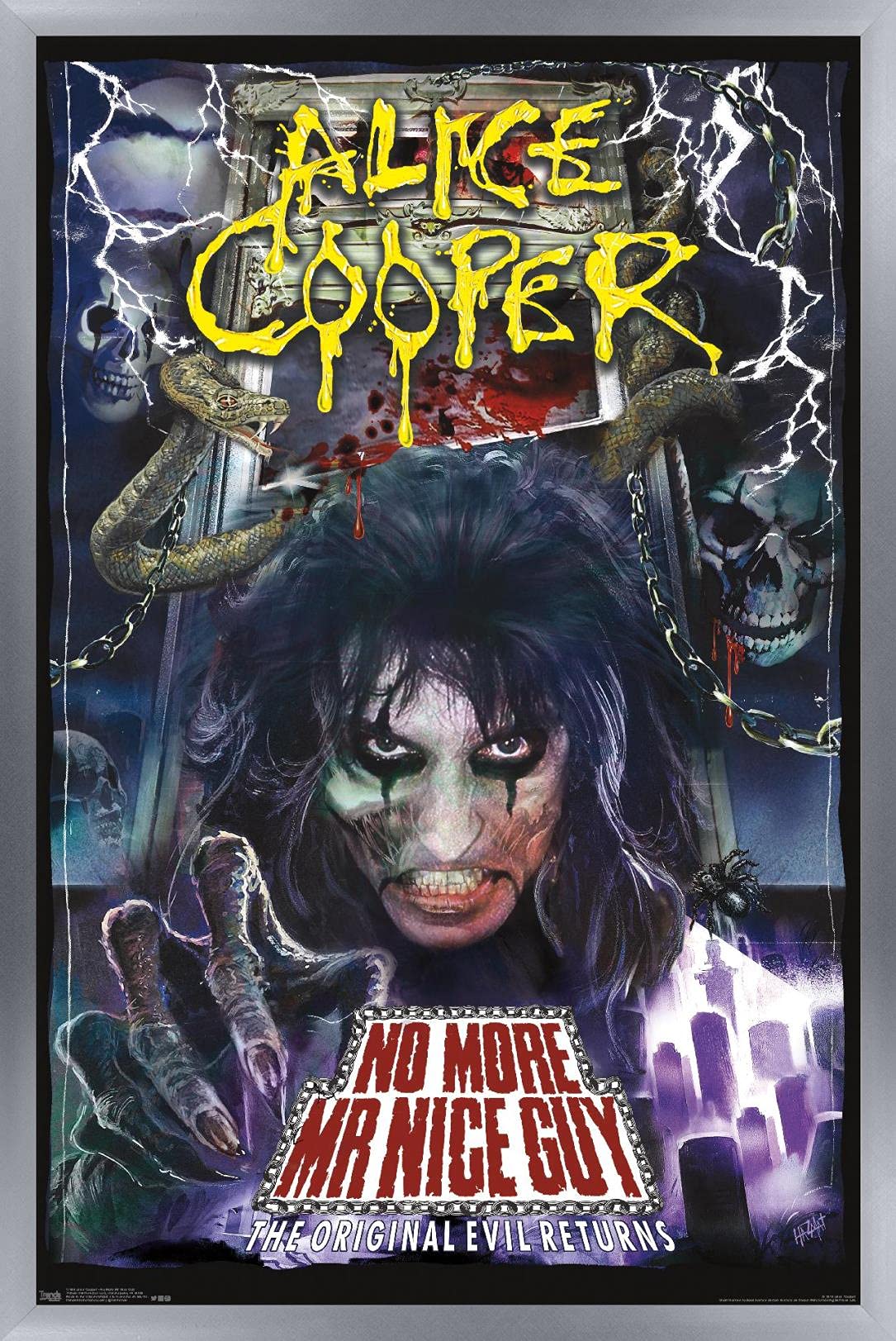 Alice Cooper - No More Mr. Nice Guy Silver Framed Wall Poster 14.725x22.375 Inches | Vintage Rock Decor for Bedroom, Living Room & Music Studio