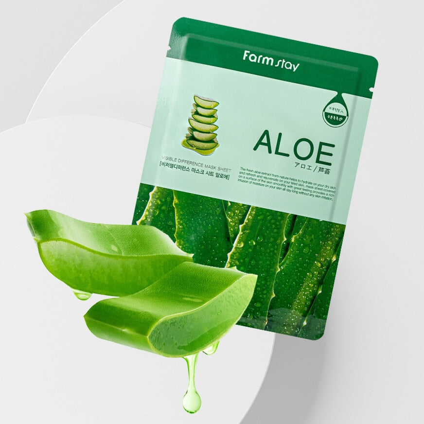 Farmstay Visible Difference Aloe Vera Soothing Mask Sheet - 10 Pack (1 Sheet x 10pcs) for Hydrating & Calming Skin Care - Perfect for Daily Use, Travel, and Post-Sun Care