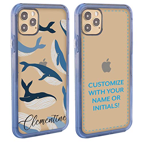Guard Dog Custom Clear iPhone 12 Pro Max Case - Personalized Sea Animal Design with Name Engraving - Blue Whale Protective Phone Cover - Perfect for Beach Lovers & Ocean Enthusiasts