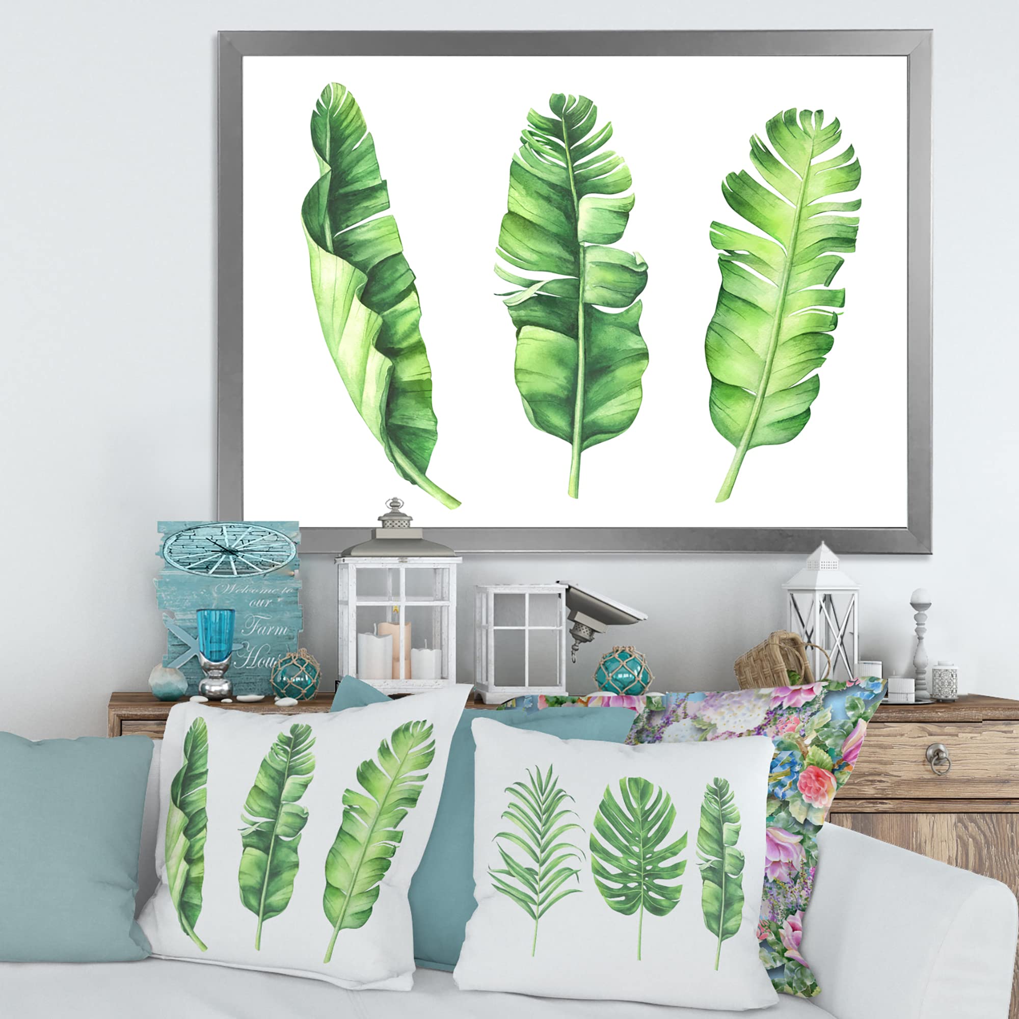 Farmhouse Tropical Banana Leaves Framed Wall Art Set - Perfect for Living Room, Bedroom, or Kitchen Decor