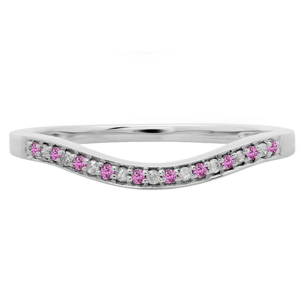 14K Solid Gold Round Pink Sapphire & White Diamond Women's Anniversary Wedding Band Ring – Perfect for Engagements, Anniversaries, and Special Occasions