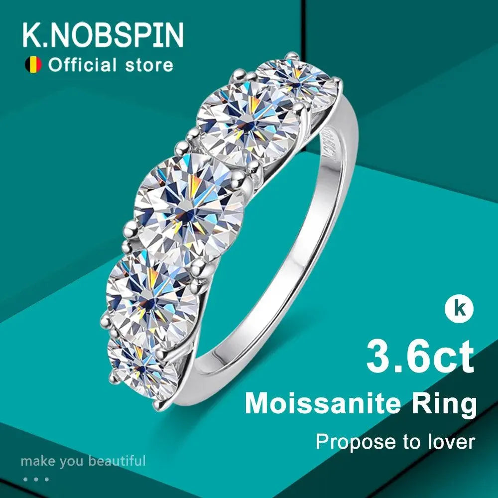KNOBSPIN 3.6CT D Color Moissanite Engagement Ring for Women - 925 Sterling Silver Wedding Band with Sparkling Diamonds & Certification (Ideal for Proposals, Anniversaries, and Special Occasions)