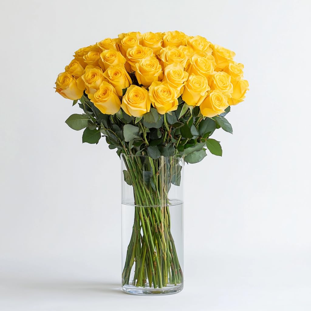 50 Fresh Yellow Roses - Birthday, Baby Shower, Anniversary Flowers | Express Delivery | Perfect for Home Decor, Wedding Centerpieces & Romantic Gifts