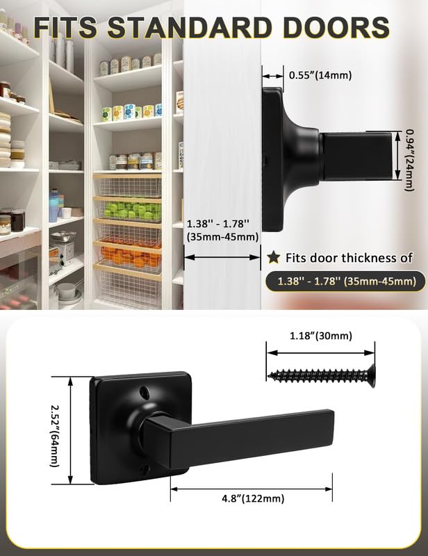 Mengico 10 Pack Square Dummy Door Handle Set - Matte Black Interior Door Knobs for Closets & French Doors, Reversible Right/Left Handed - Perfect for Bedrooms, Bathrooms & Home Renovation Projects