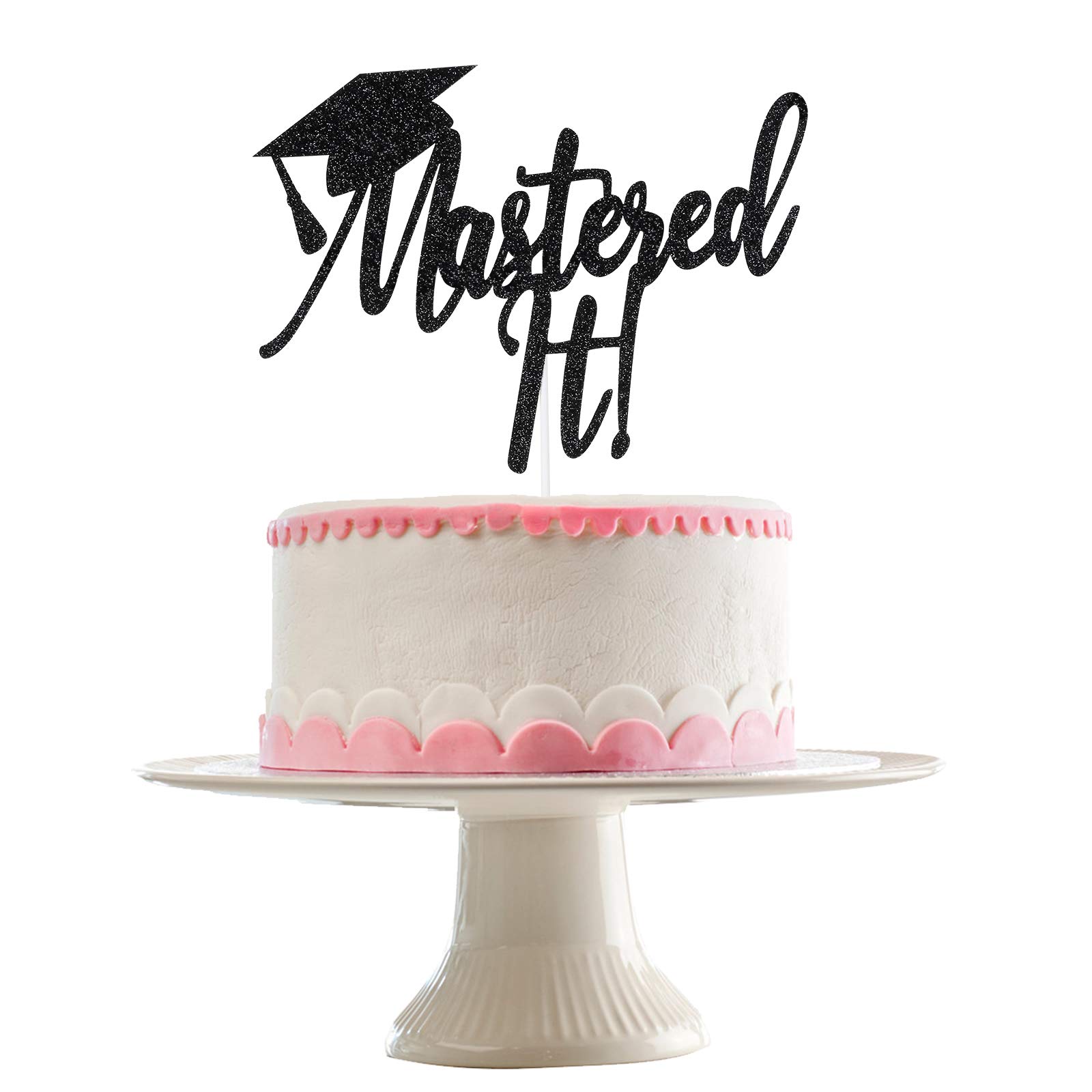 2024 Graduation Cake Topper - Black Glitter 'Mastered It' Sign for Graduation Party Decorations | Perfect for Graduation Cakes, Cupcakes & Dessert Tables