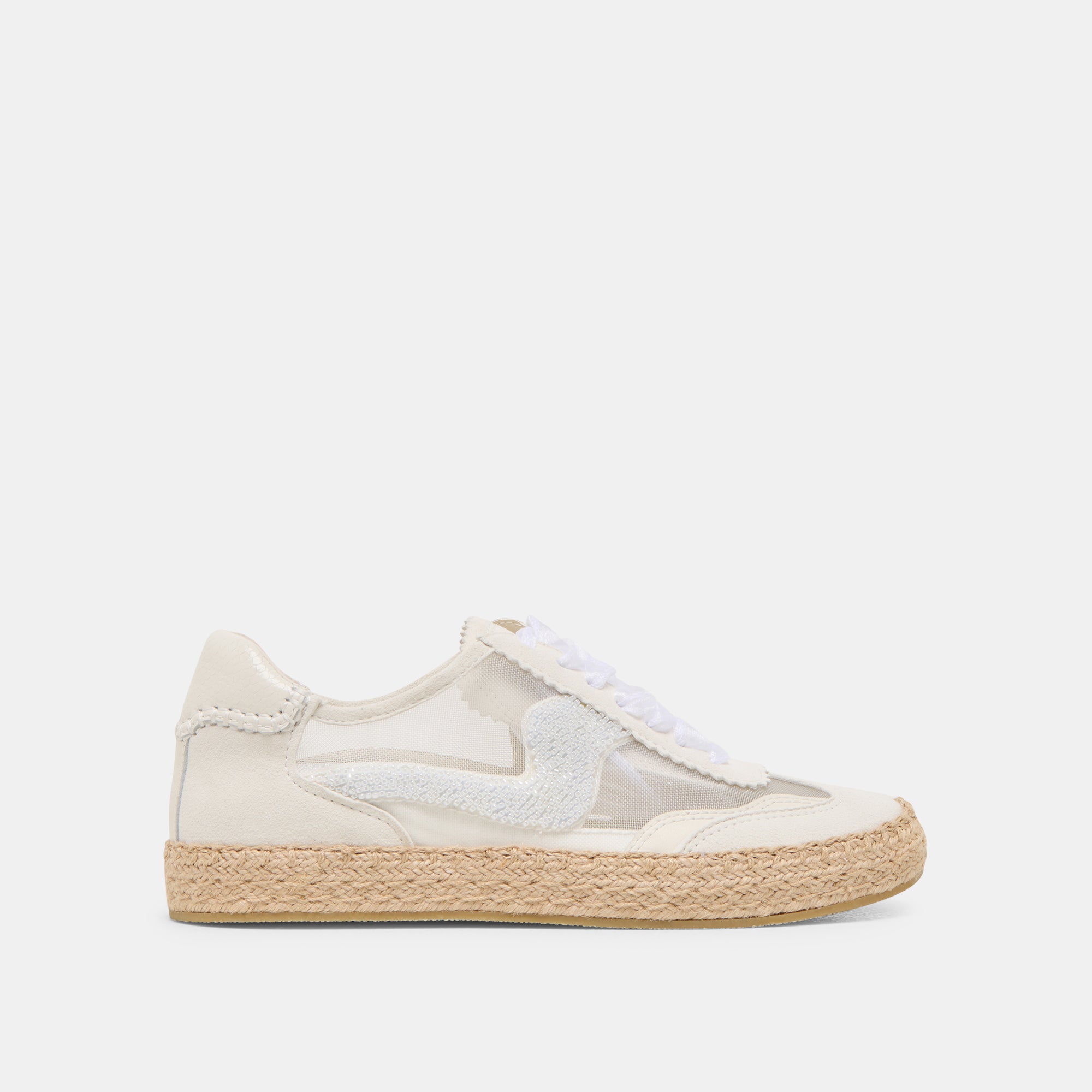 Stylish White Mesh Beaded Espadrille Sneakers for Women - Perfect for Summer Outfits, Beach Vacations & Casual Wear