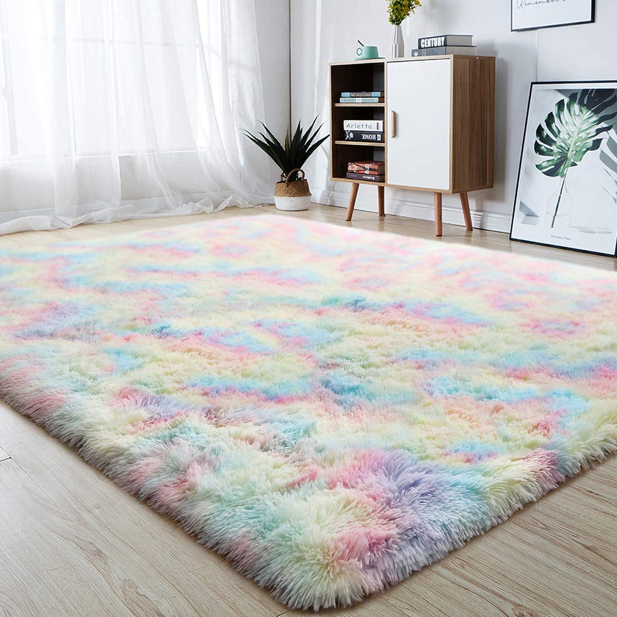 Soft Rainbow Area Rugs for Girls Room | Fluffy Colorful Kids Play Mat | Non-Slip Nursery Carpet for Baby Girls Bedroom | 31.5
