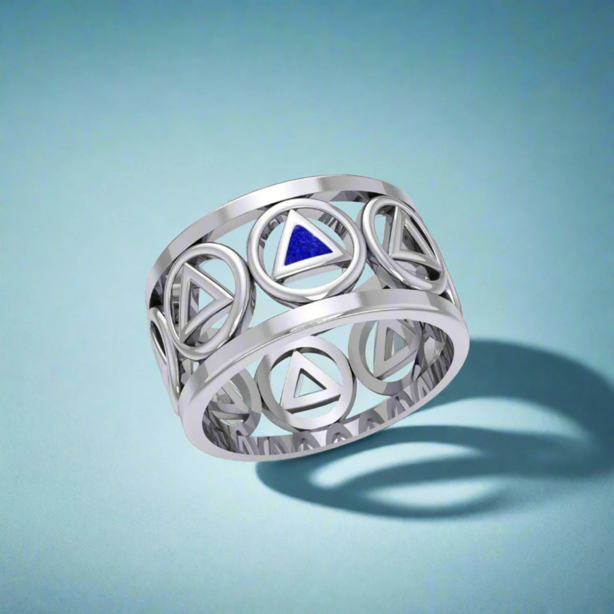 Recovery Silver Band Ring with Stone Inlay TRI2400 - Elegant Jewelry for Men & Women - Perfect for Healing, Meditation & Spiritual Gifts