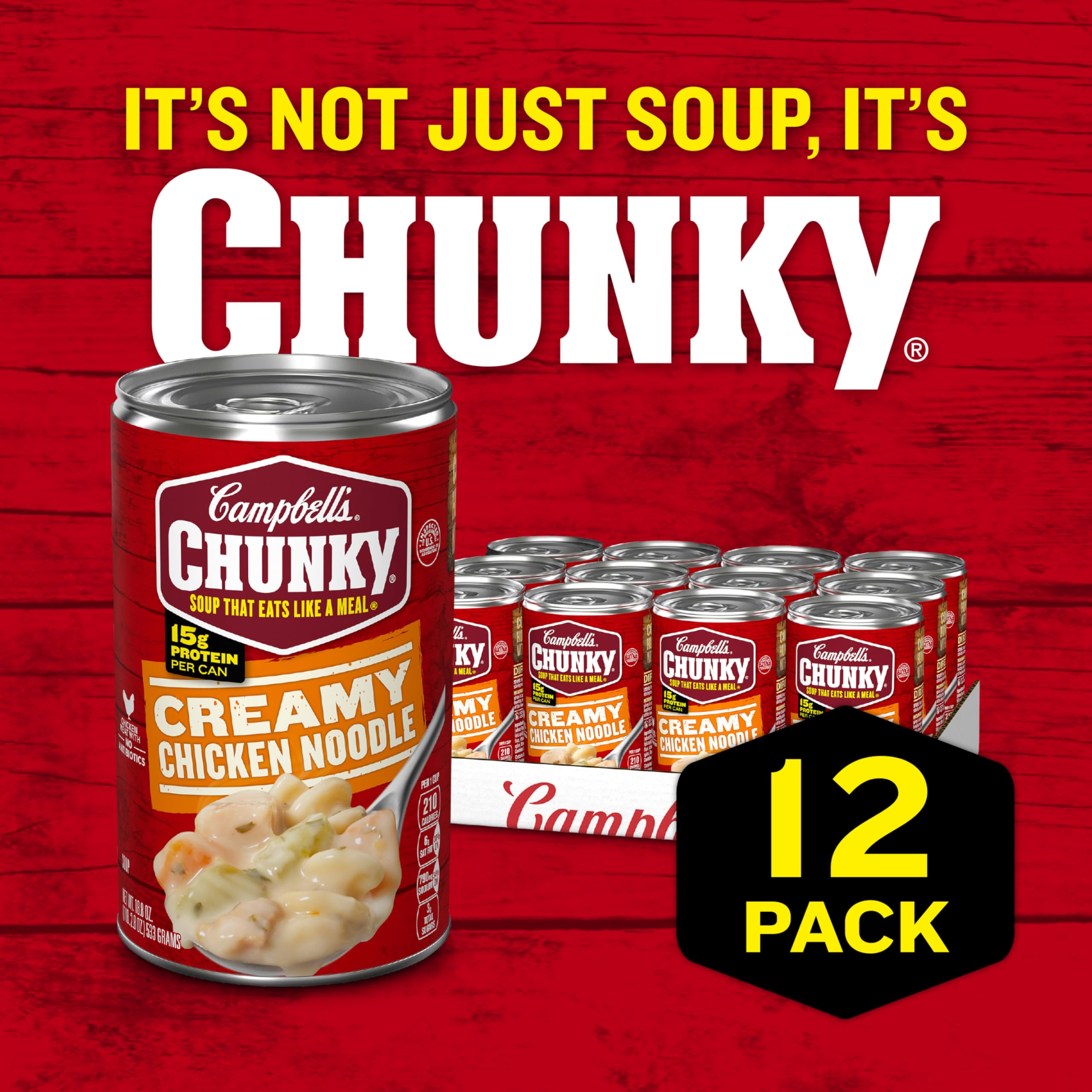Campbell's Chunky Creamy Chicken Noodle Soup - 18.8 Oz Cans (Pack of 12) | Hearty Comfort Food for Cold Days & Quick Meals