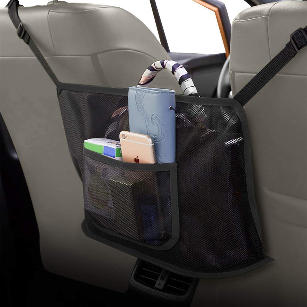 Universal Car Mesh Net Bag - Durable Seat Back Organizer with Storage Pockets, Luggage Holder for Car Interior Accessories, Perfect for Road Trips and Family Travel