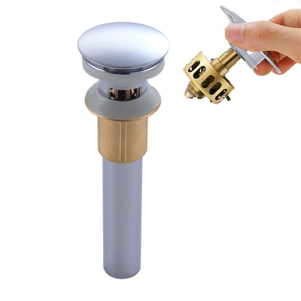 Premium Brass Bathroom Sink Drain Stopper with Overflow - Universal Anti-Clogging Vessel Sink Pop-Up Drain for Bathroom Vanity, Kitchen & Shower - Silver Finish (Perfect for Modern Home Renovation & DIY Plumbing Projects)
