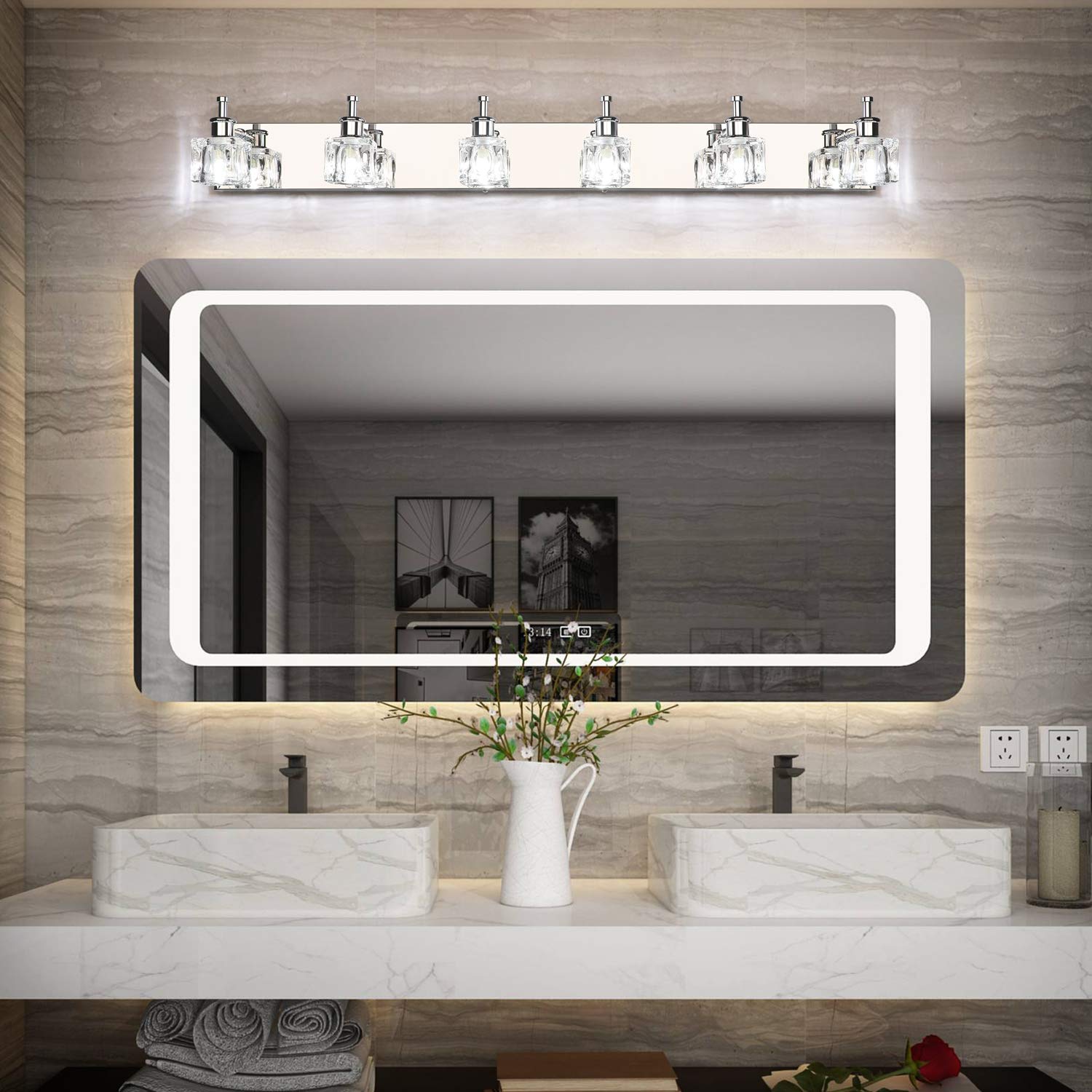 PRESDE Modern 6-Light LED Vanity Mirror Light Fixture for Bathroom - No Bulbs Included - Perfect for Makeup, Shaving & Grooming