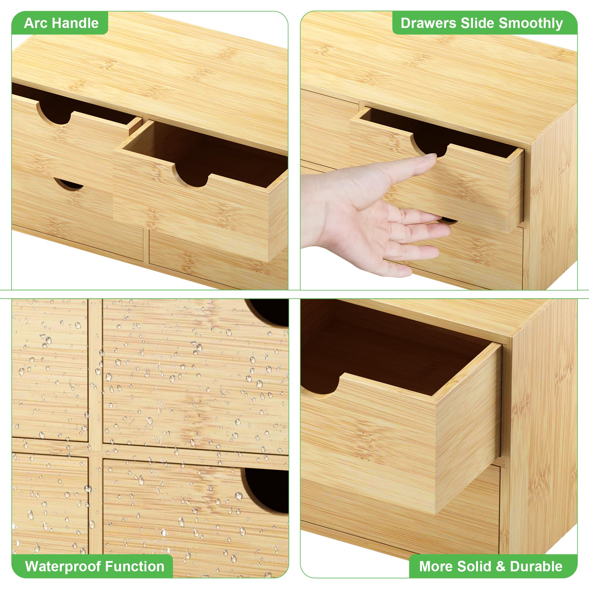Bamboo Desk Organizer with Drawers - Small Desktop Storage Container for Home Office, Countertop & Tabletop Organization - No Assembly Required - Perfect for Pens, Paper Clips & Office Supplies