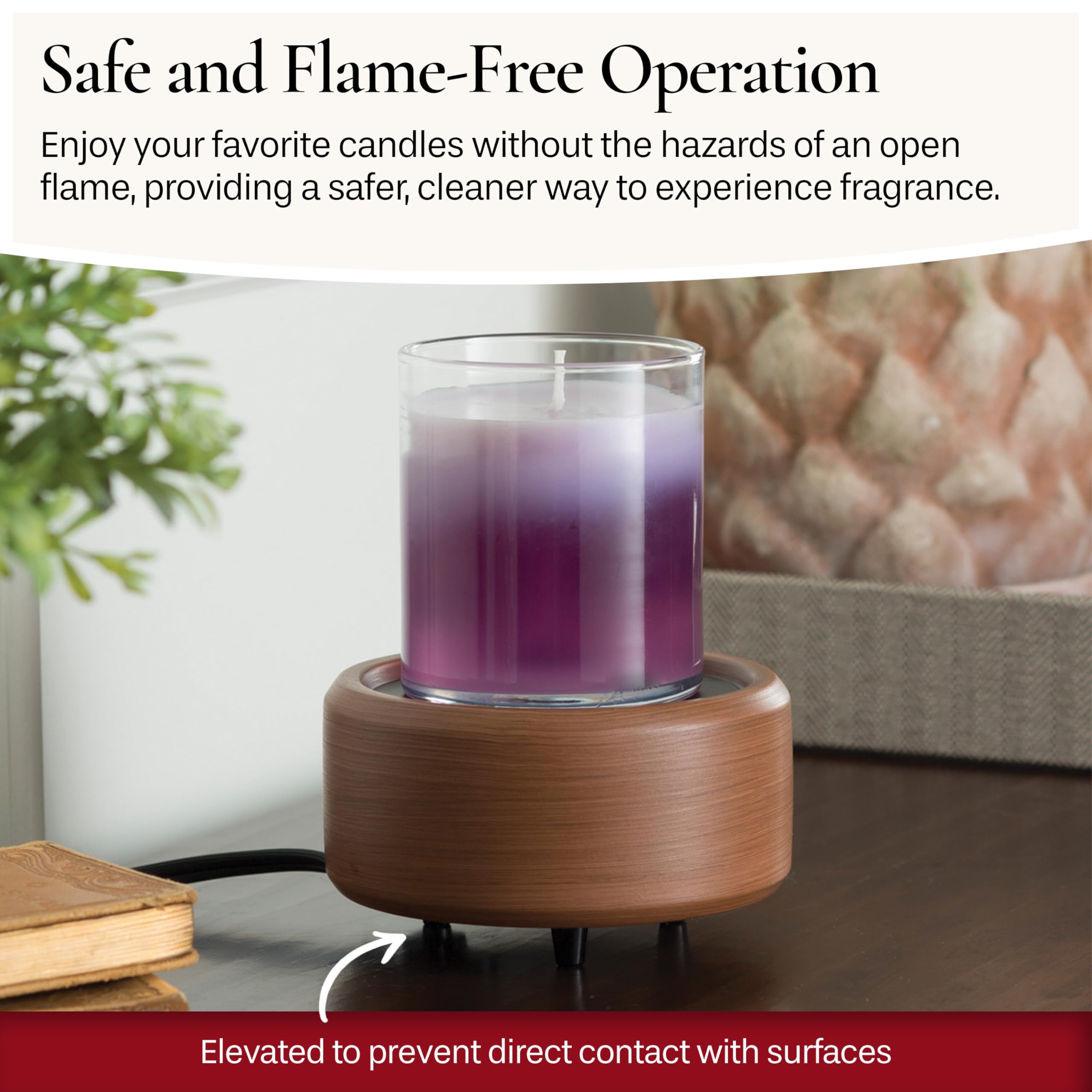2-in-1 Candle & Wax Warmer for Scented Candles & Wax Melts - Pewter Walnut Fragrance Diffuser for Home, Office & Relaxation