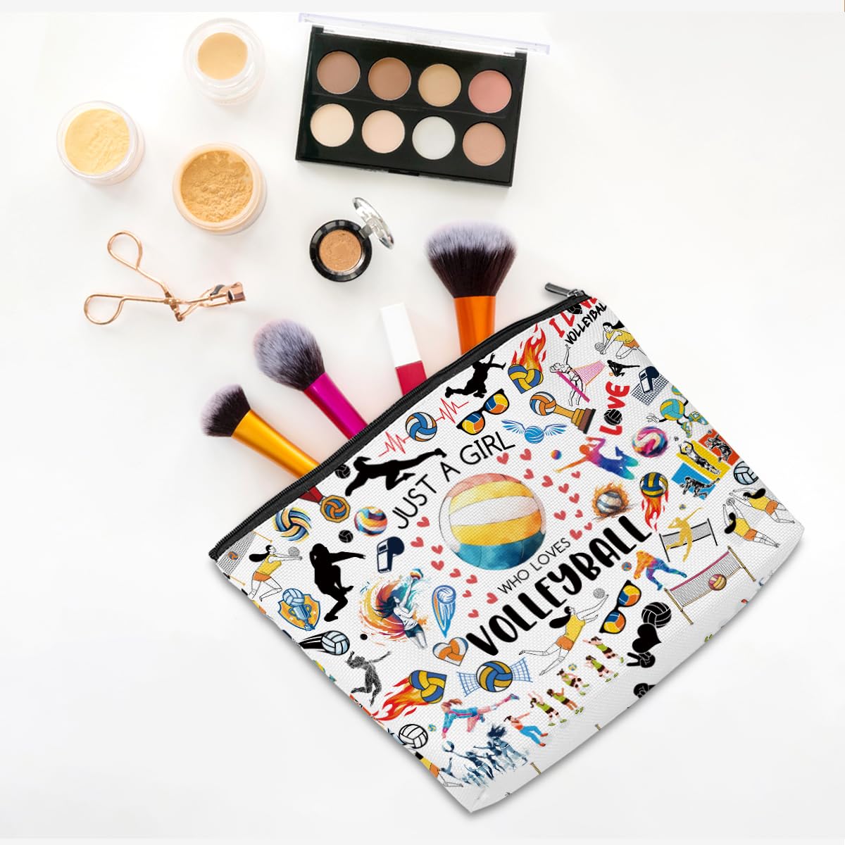 Volleyball Themed Makeup Bag - Cosmetic & Toiletry Zipper Pouch for Women | Perfect Gift for Sister, Friend, Teacher or Coach | Great for Volleyball Players, Sports Enthusiasts & Team Gifts (Birthday, Friendship, Appreciation)