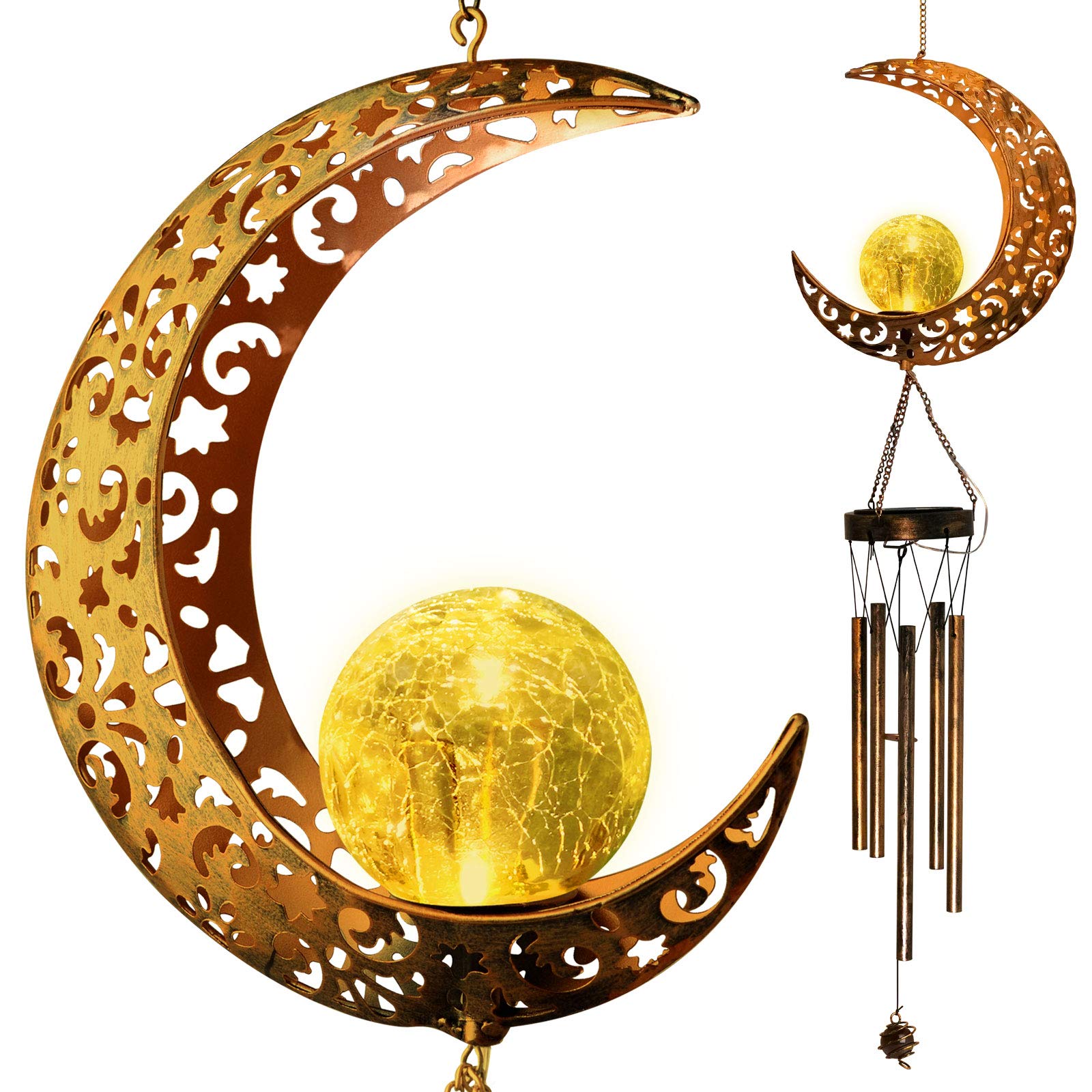 Solar-Powered Moon Wind Chimes - Outdoor Decorative Lights for Garden, Patio, Yard & Porch | Perfect Gift for Women, Mom, Grandma Birthday | Romantic Nighttime Ambiance & Gardening Decor