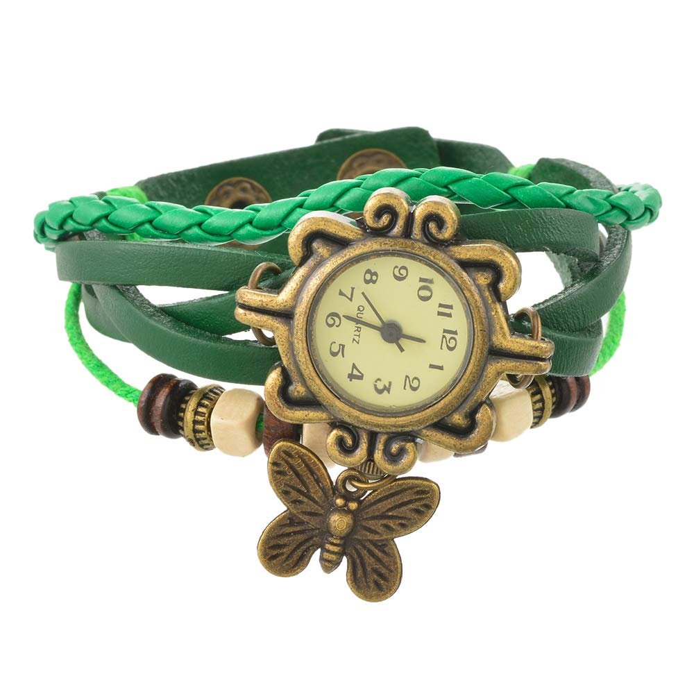 Souarts Women's Fashion Quartz Watch with Artificial Leather Braided Strap & Butterfly Charm Bracelet - Elegant Wristwatch for Casual Wear, Office, and Date Night