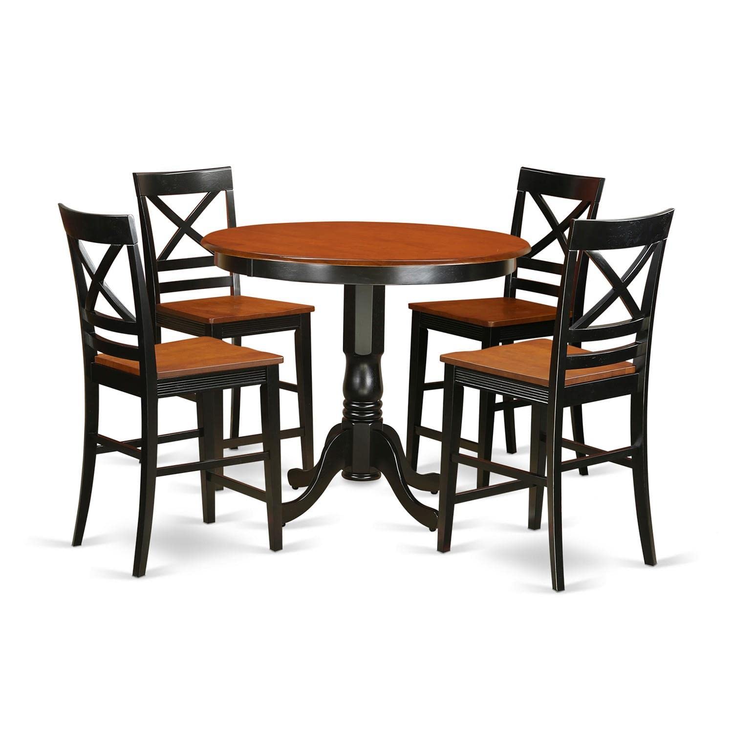 East West Furniture TRQU5-BLK-W 5-Piece Kitchen Counter Set with Round Dining Table & 4 Chairs, 42x42 Inch, Black & Cherry - Perfect for Small Kitchens, Breakfast Nooks & Cozy Dining Spaces
