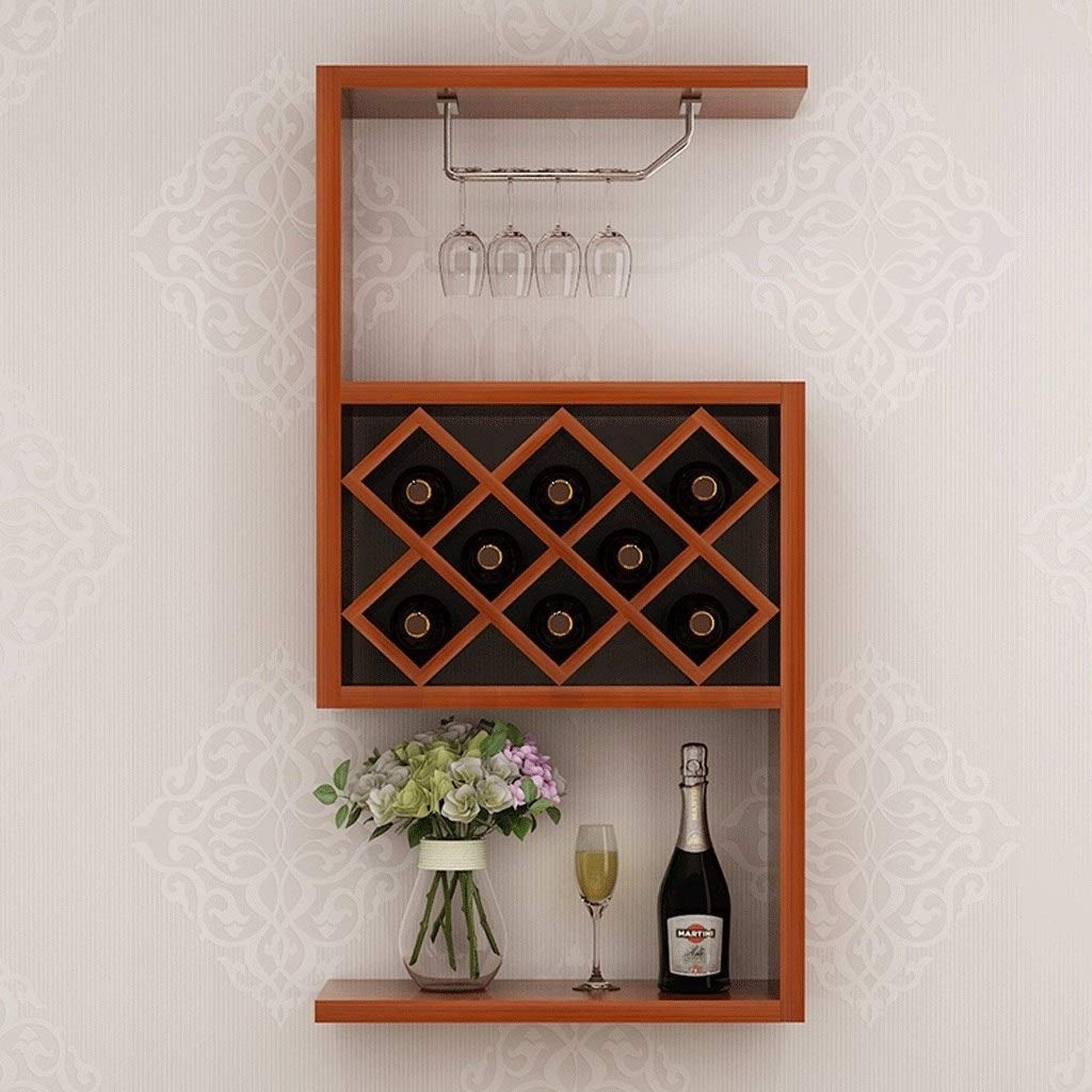 FCXBQ Wall Mounted Wooden Wine Rack - Creative Hanging Wine Holder & Cabinet - Multifunctional Home Decor for Living Room, Kitchen, Bar - Brown Wood Shelf for Wine Storage & Display