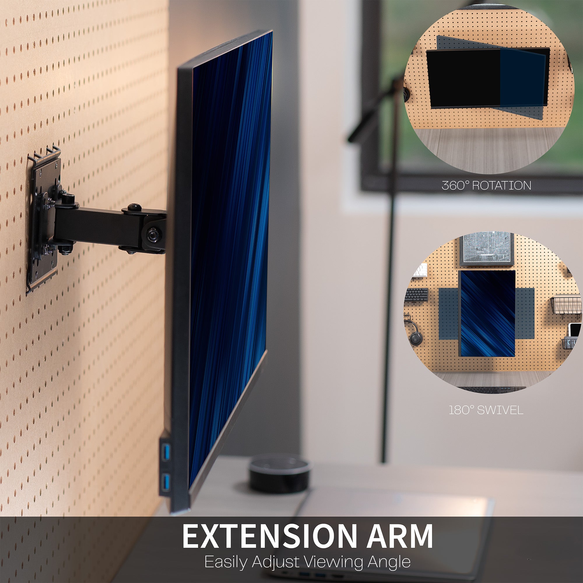 Adjustable Single Monitor Pegboard Panel Mount with Arm - Perfect for Home Office, Gaming Setup & Workspace Organization
