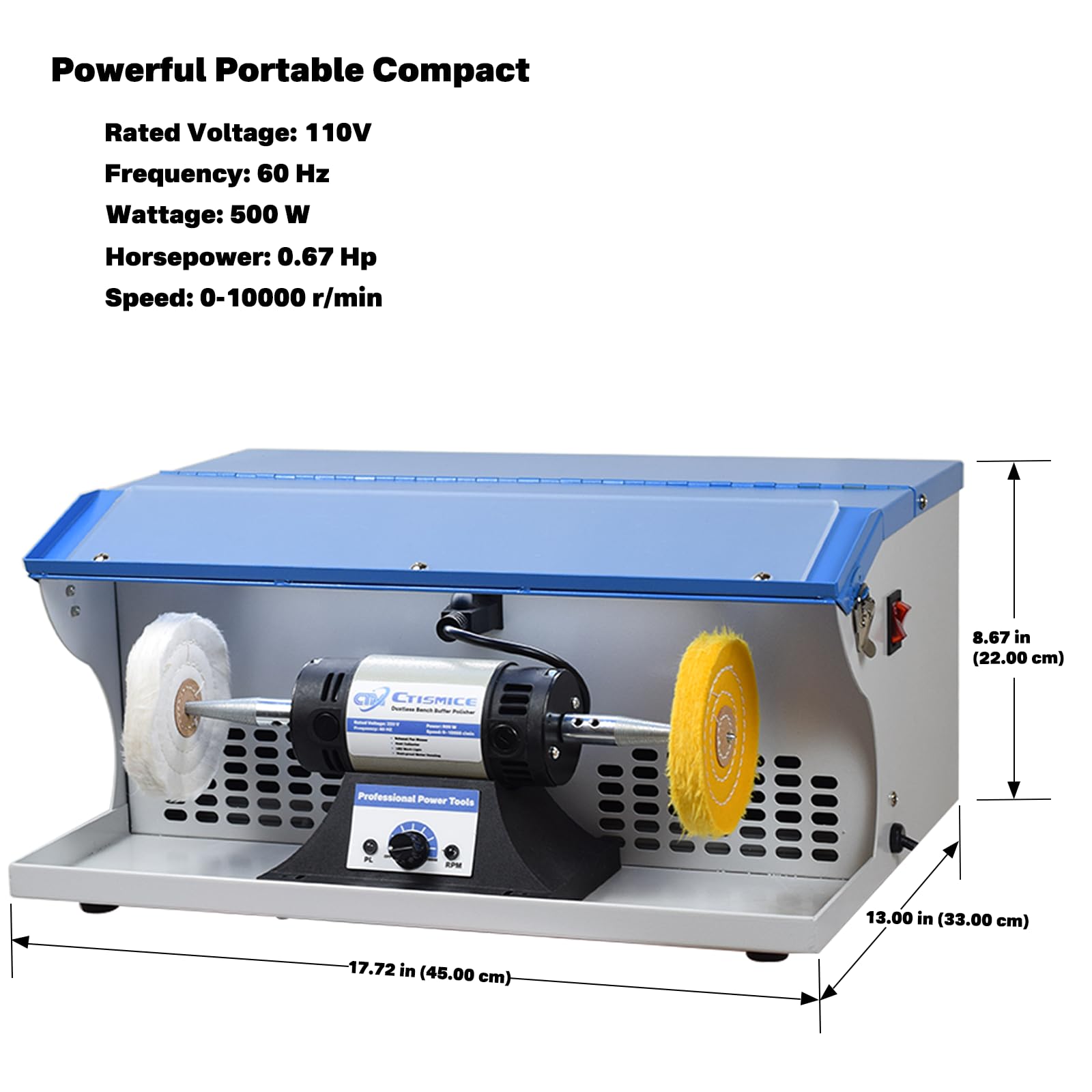 **500W Jewelry Bench Polisher - Adjustable Speed Buffing & Polishing Machine with Exhaust Fan, Dust Collector & Work Light - Perfect for Jewelry Making, Metal Polishing & Woodworking**    *(Ideal for DIY Crafts, Professional Jewelers & Metalworkers - Enhance Shine & Finish on Rings, Bracelets, Knives & Wooden Art!)*