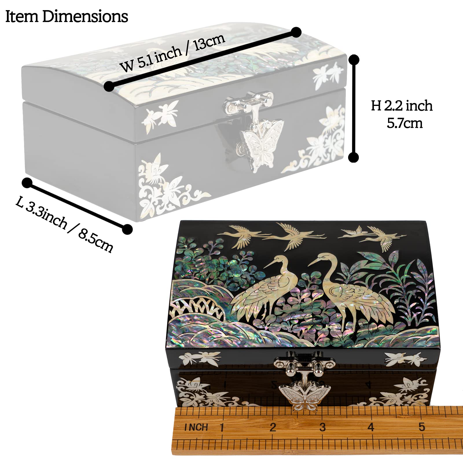 February Mountain Mother of Pearl Small Korean Jewelry Box - Handcrafted Wooden Gift Box for Women | Unique Birthday, Christmas & Sister Gifts | Oriental Home Decor for Bedroom & Dresser