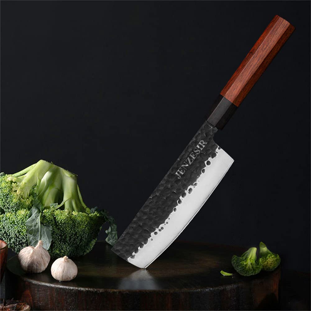 Ultra Sharp 7 Inch Japanese Nakiri Chef Knife - Handmade Forged 8Cr13MOV Steel Professional Kitchen Cleaver | Multi-Purpose Gyuto Knife for Home & Restaurant | Perfect for Slicing Vegetables, Meat Prep & Asian Cuisine