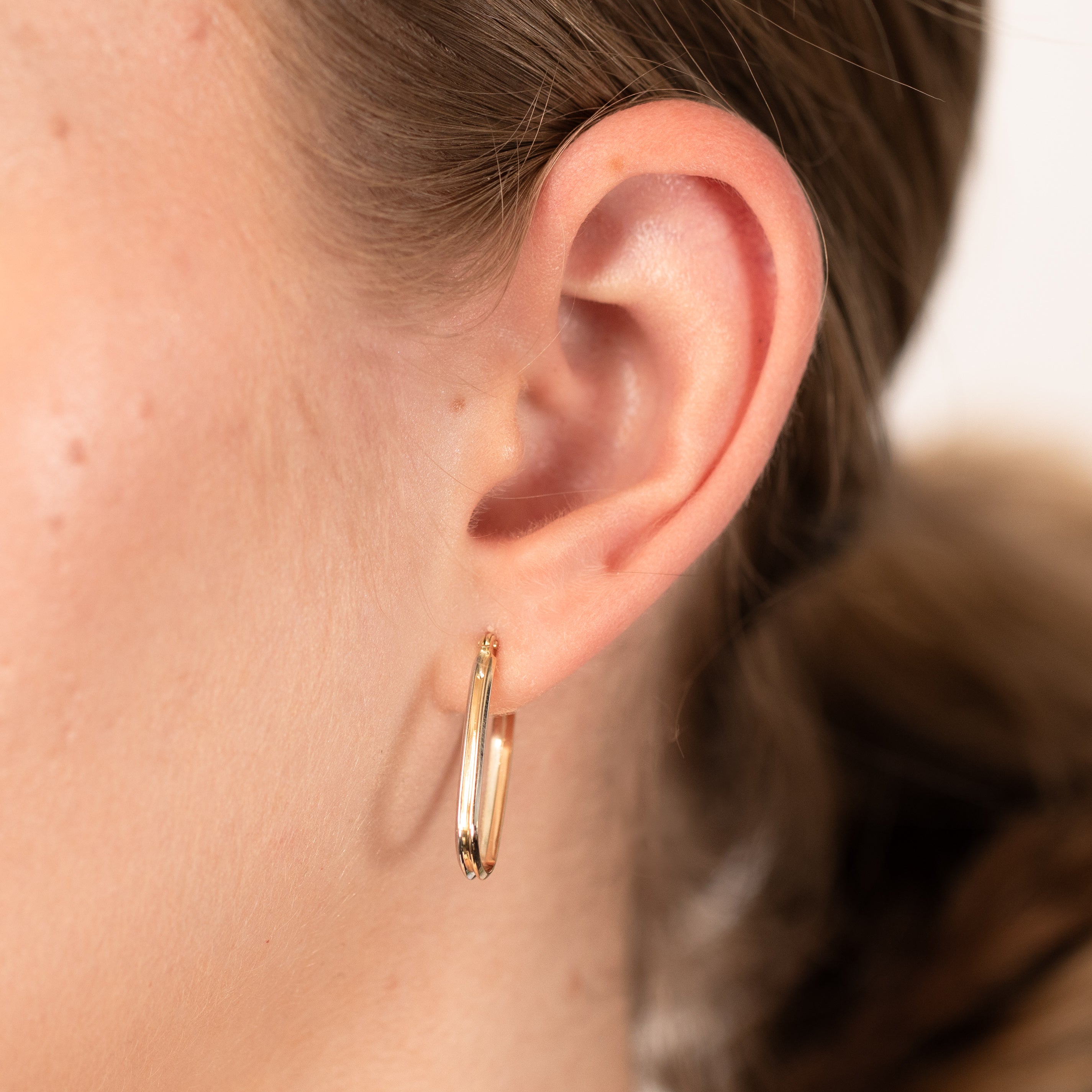 9ct Yellow and White Gold Two-Tone Elongated Hoop Earrings for Women - Elegant Dangle Earrings for Party, Wedding & Everyday Wear