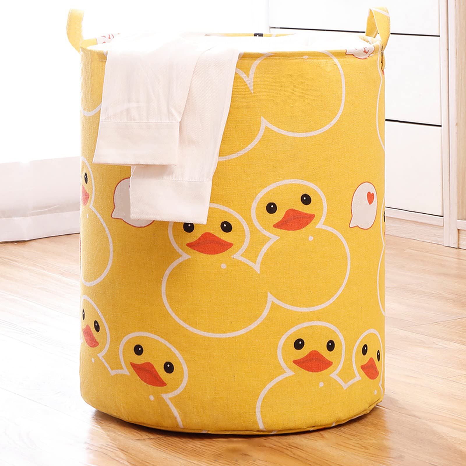 **Wolpin Waterproof Laundry Bag & Toy Storage Organizer - Foldable, Moistureproof, Large 63L Capacity with Handles - Duck Yellow Cotton - Perfect for Kids' Room, Travel & Camping**