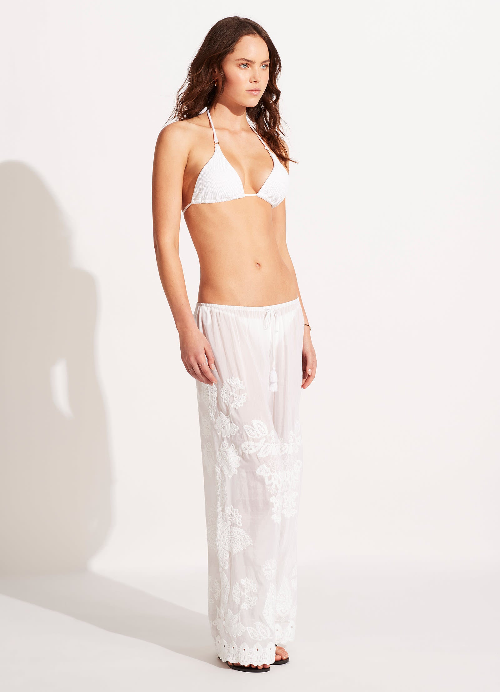 Embroidered White Pants for Women - Comfortable & Stylish Casual Wear for Everyday Outfits and Office Attire