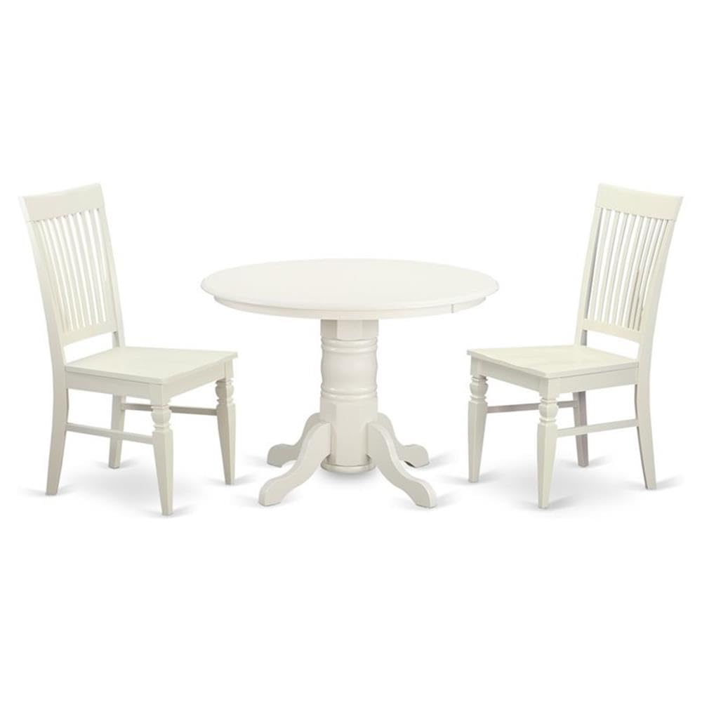East West Furniture SHWE3-WHI-W 3 Piece Round Dining Table Set with Pedestal Base & 2 Chairs, 42x42 Inch, Linen White - Perfect for Small Kitchen, Breakfast Nook, and Apartment Dining Areas