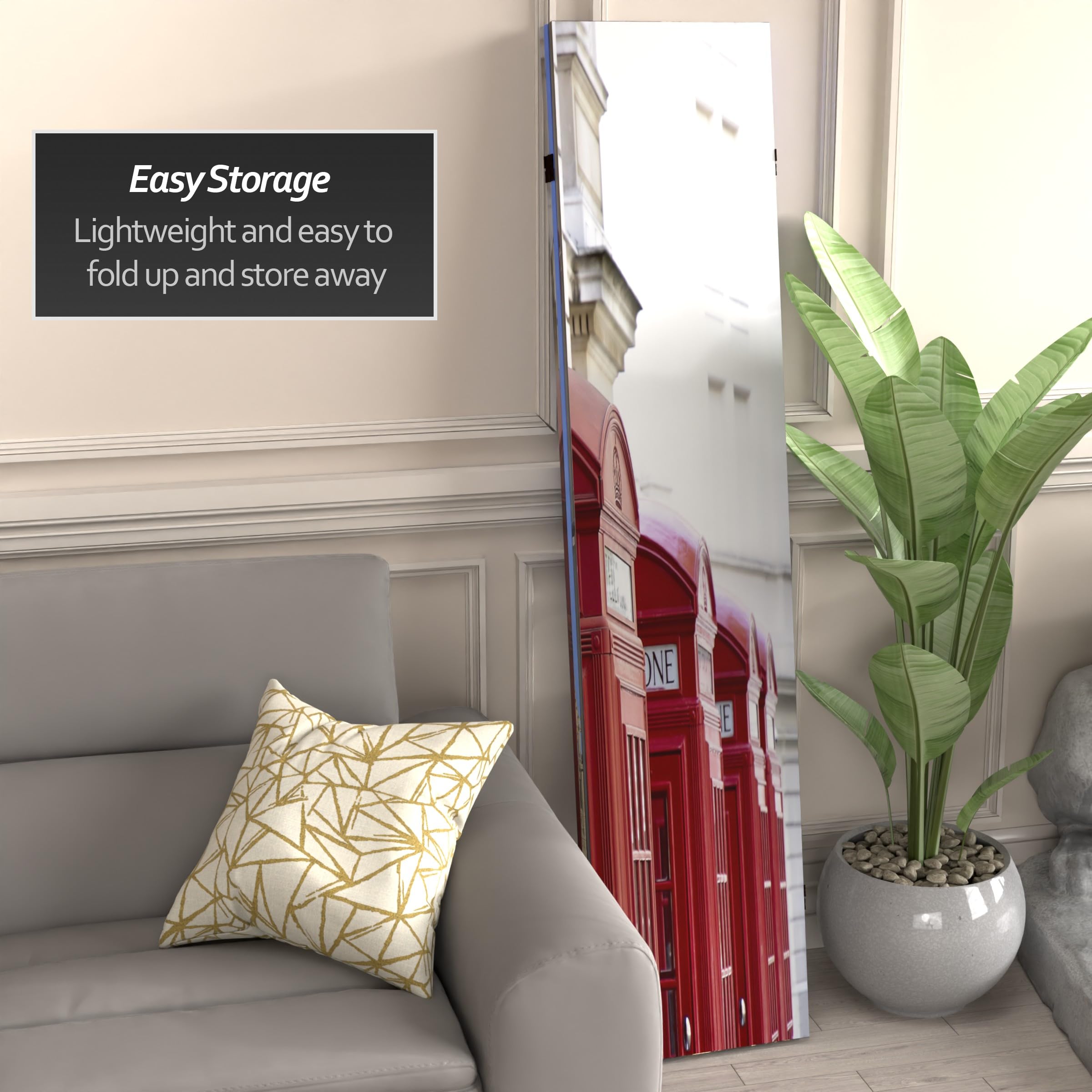6 ft Tall Double Sided Red Lantern London Room Divider - Big Ben & Phone Booths Design | 71 Inch Height, 3 Panel Wide | Perfect for Home Decor, Office Partition & Themed Events