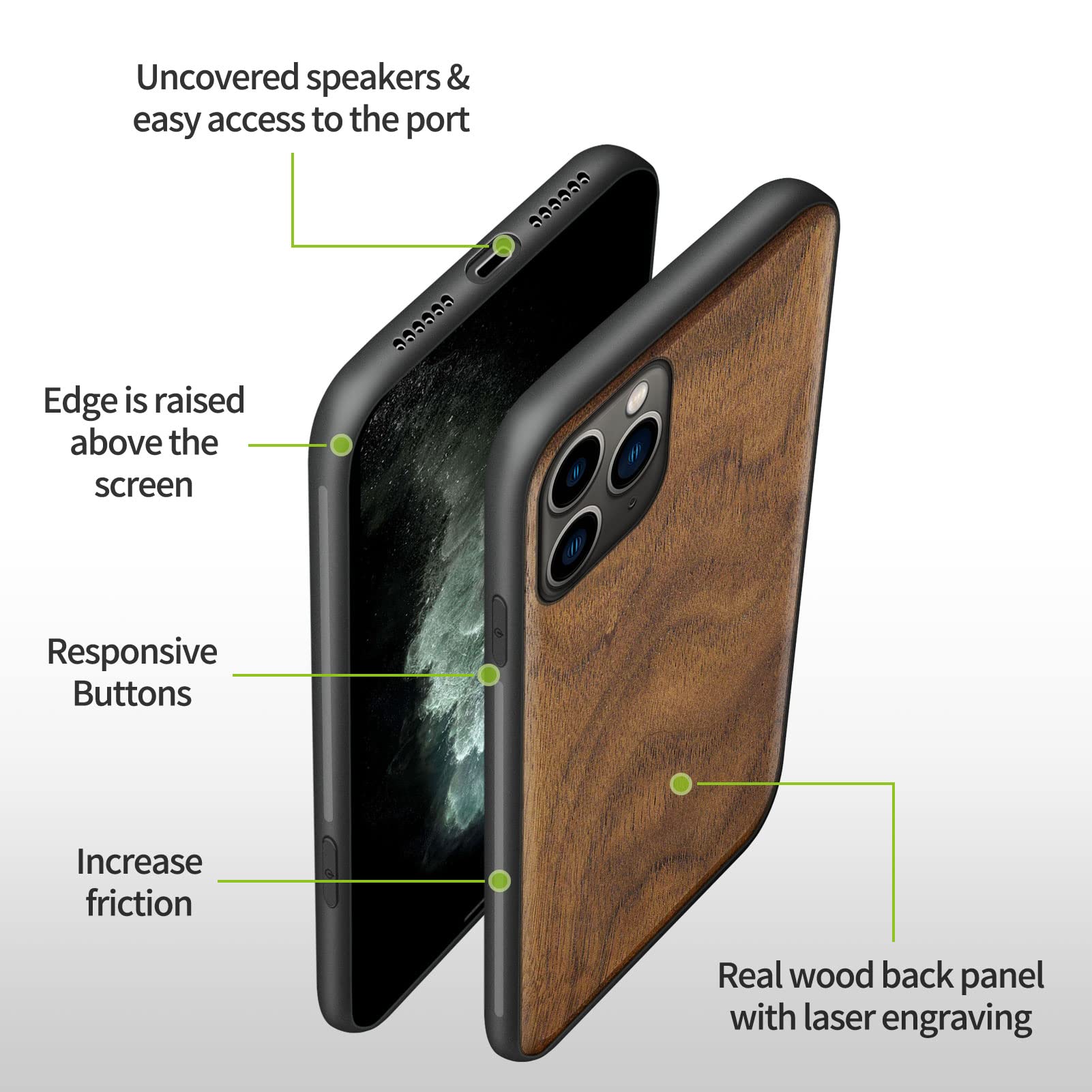Carveit Real Wood iPhone 11 Pro Max Case - Hard Walnut Wood & Black Soft TPU Shockproof Protective Cover - Durable Wooden Phone Case for Apple iPhone 11 Pro Max - Perfect for Outdoor Adventures & Business Meetings