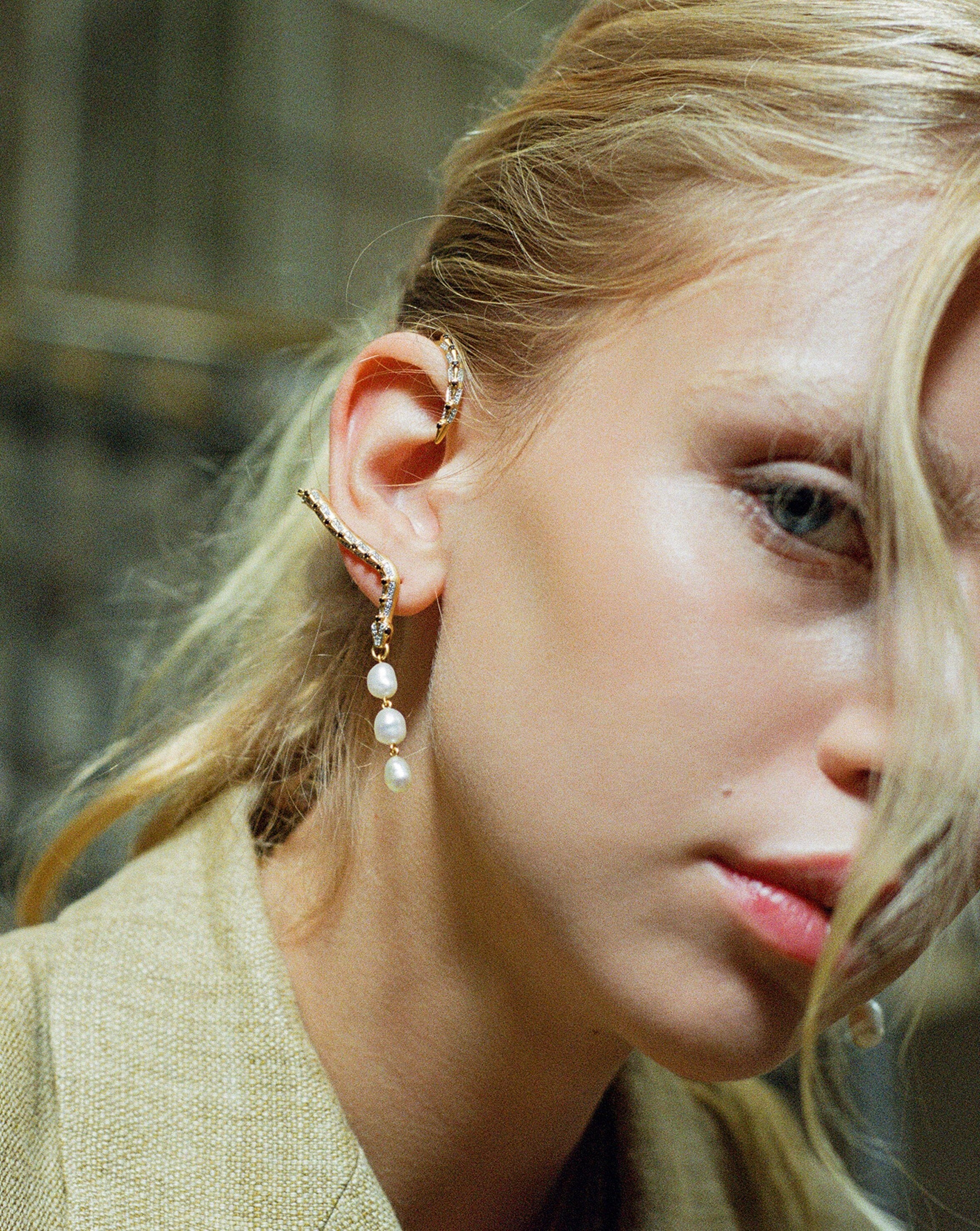 Harris Reed Pearl Serpent Ear Cuff - 18K Gold Plated Fashion Jewelry with Pearl Accents | Elegant Statement Piece for Parties, Weddings & Special Occasions