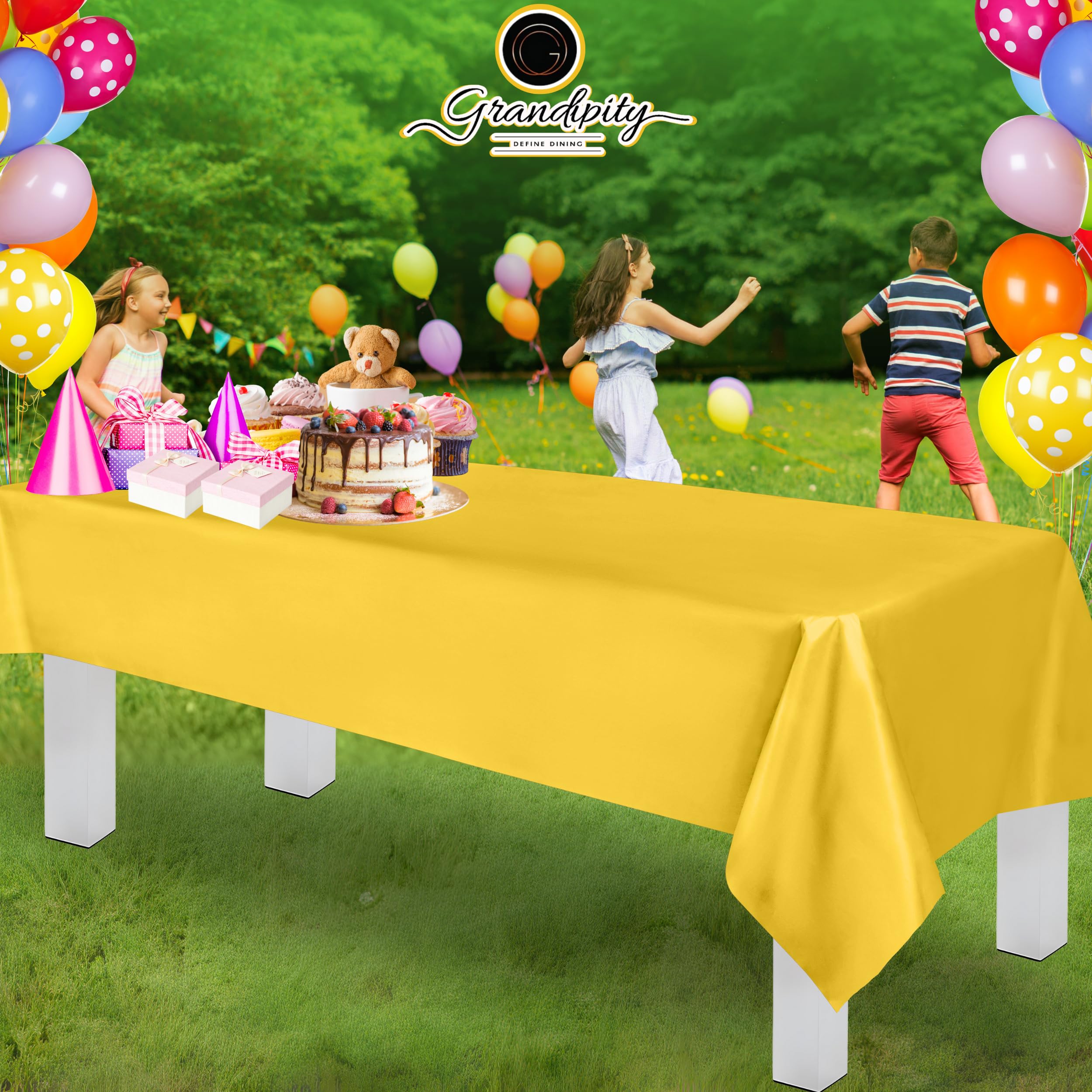 Premium Disposable Yellow Plastic Tablecloth (6 Pack) 54x108 Inch - Waterproof Rectangle Table Cover for Parties, Picnics, BBQs & Outdoor Events - Fits 6ft to 8ft Tables