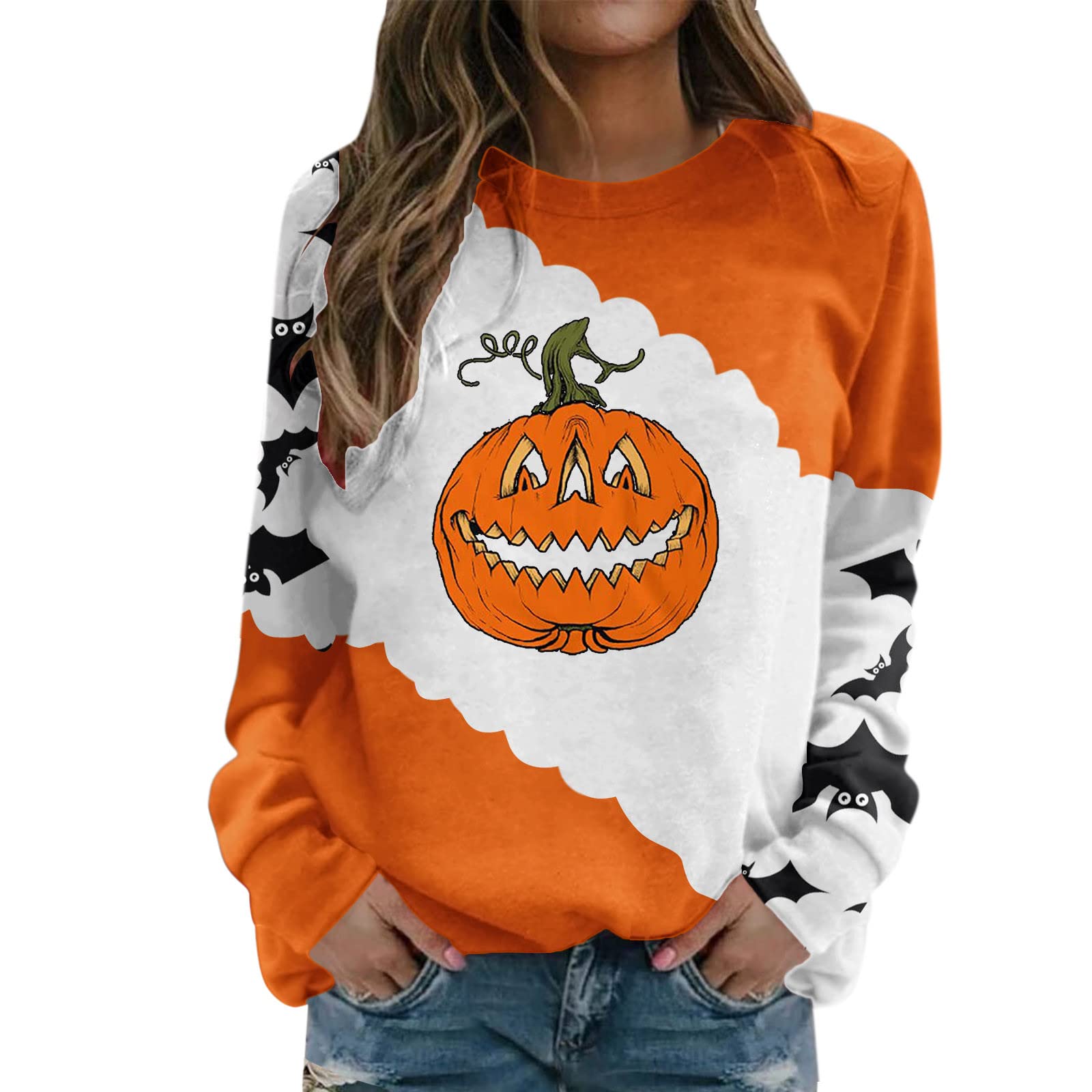 Women's Halloween Print O-Neck Sweatshirt - Casual Pullover Tank Top for Women | Perfect for Costume Parties, Fall Layering & Everyday Wear