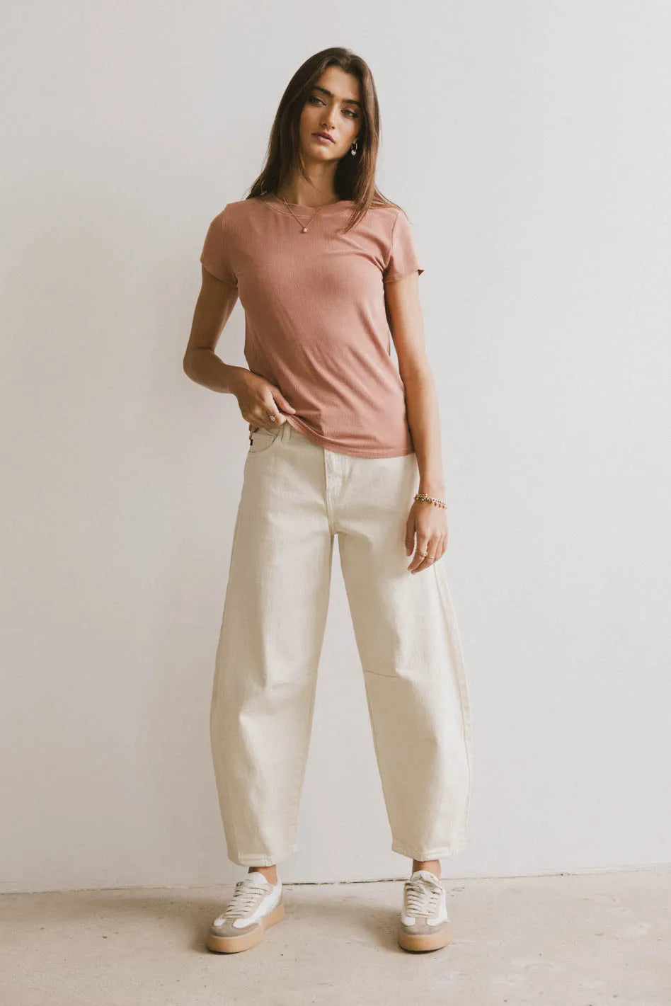 Opal Ribbed Tee in Terracotta - Women's Casual Short Sleeve T-Shirt | Soft Stretch Cotton Blend | Perfect for Everyday Wear, Layering & Outfits