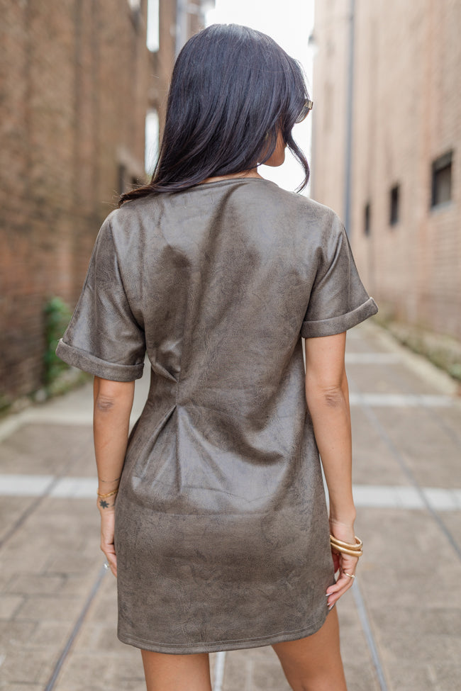 You Deserve It Mushroom Faux Leather Cinched Mini Dress - Sexy Vegan Leather Bodycon Dress for Women | Perfect for Night Out, Party & Date Night